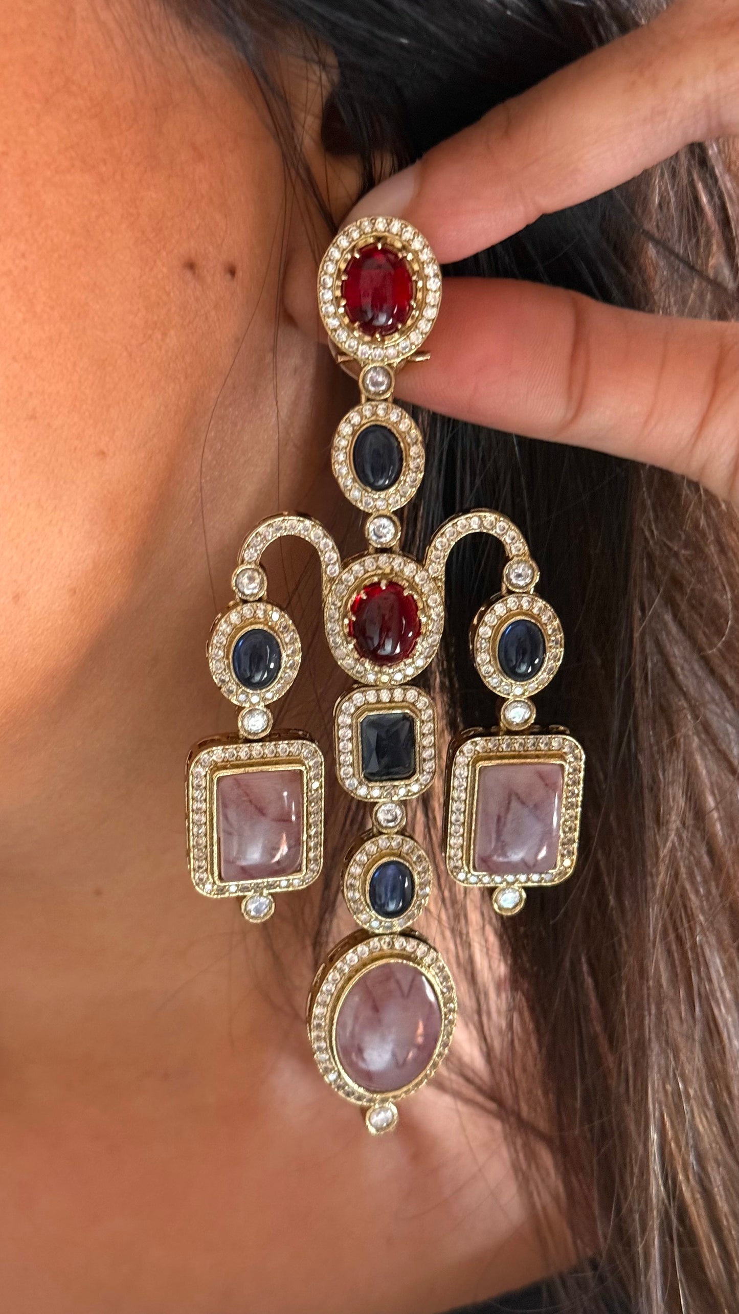 Sabya inspired with ruby doublet cocktail danglers