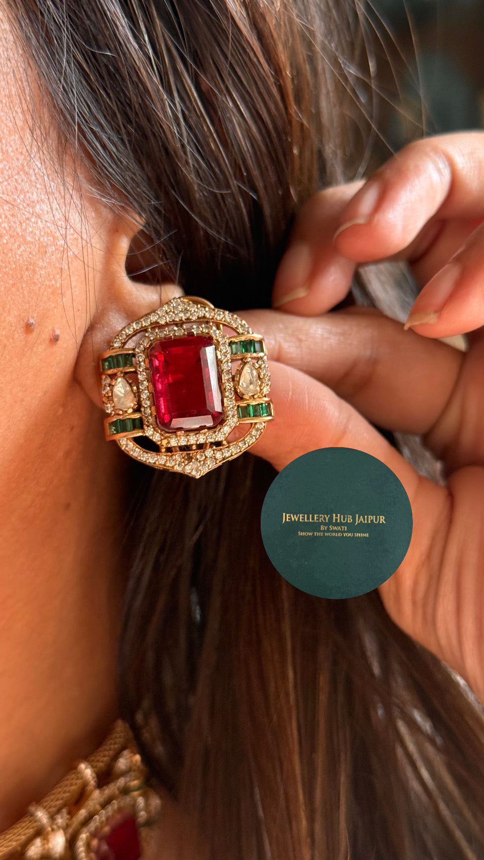 Ruby doublet designer choker with emerald work