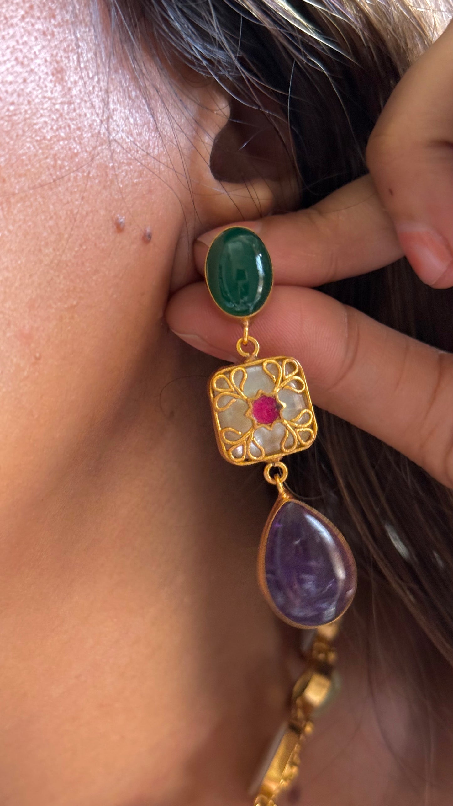 Natural stone, floral multicolour necklace