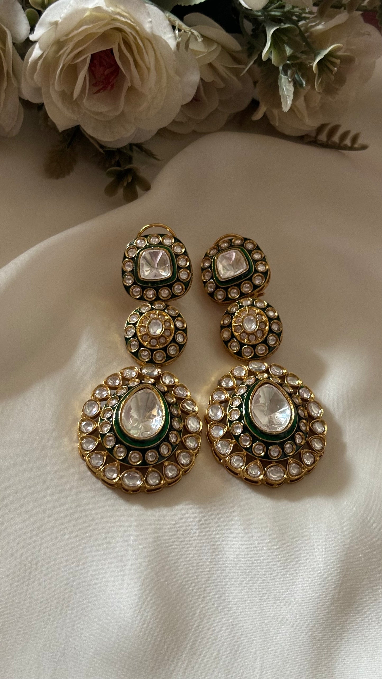 Meenakari emerald danglers