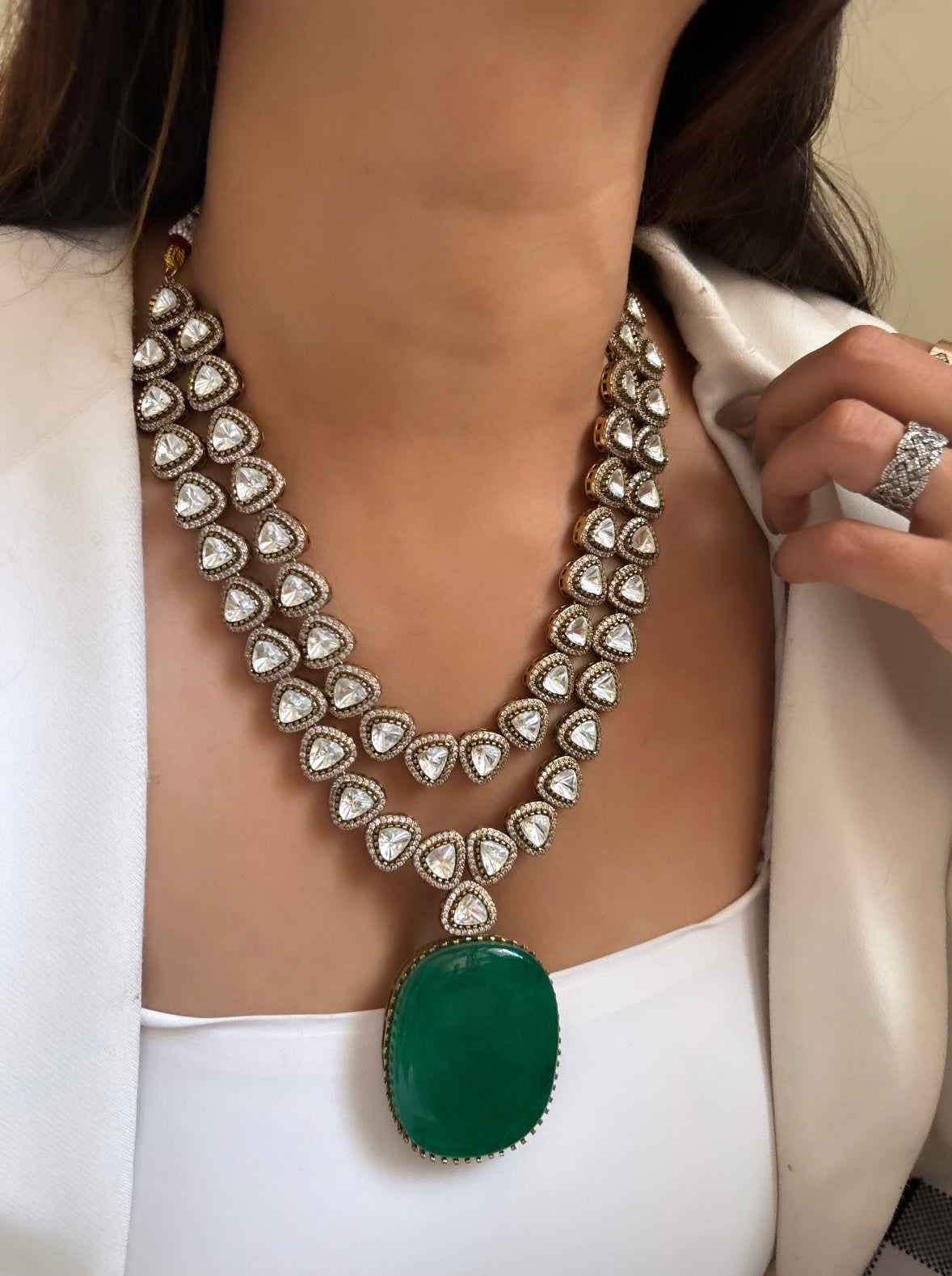 Emerald doublet Moissanite necklace