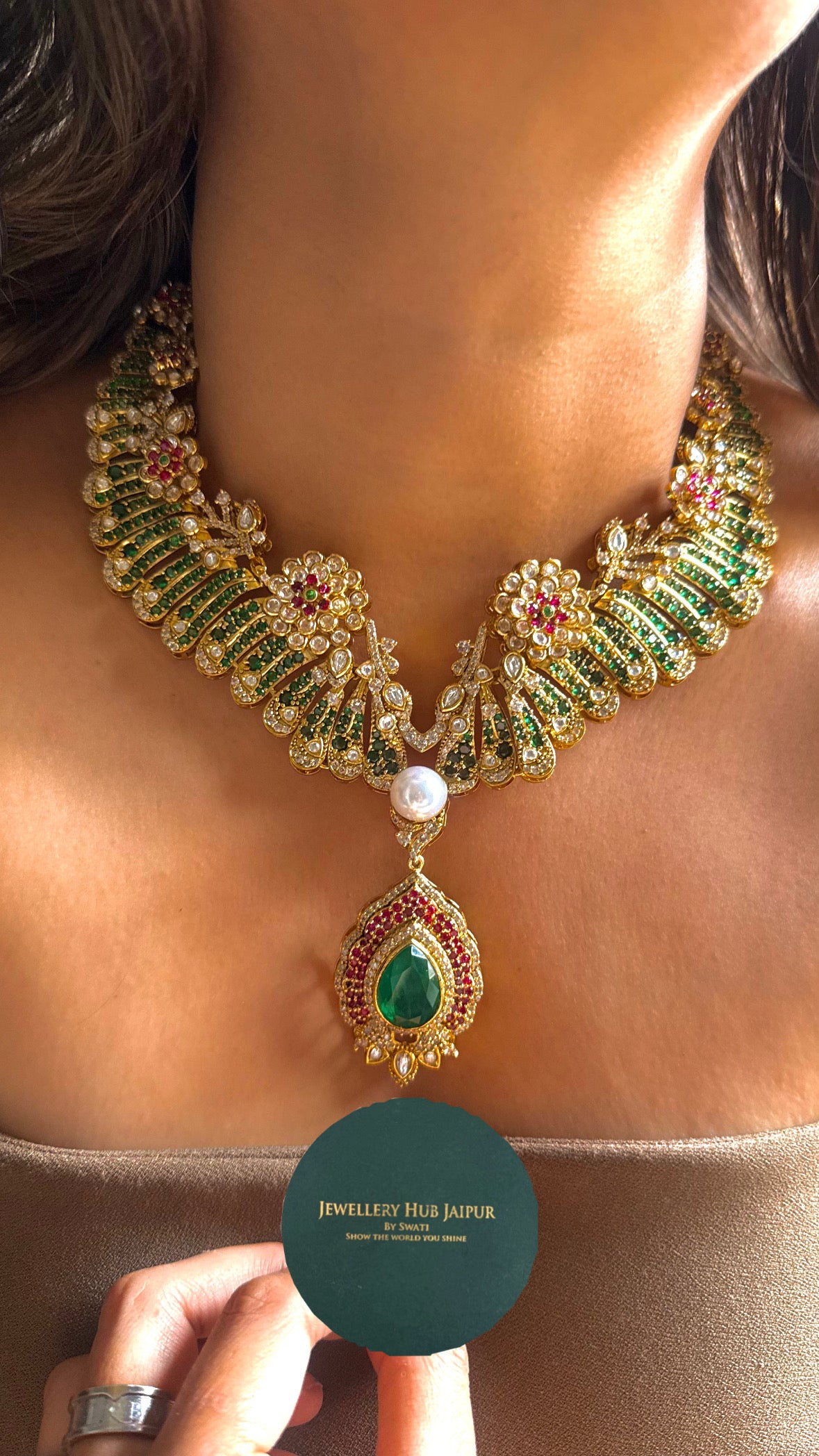 Ruby cluster setting cocktail necklace