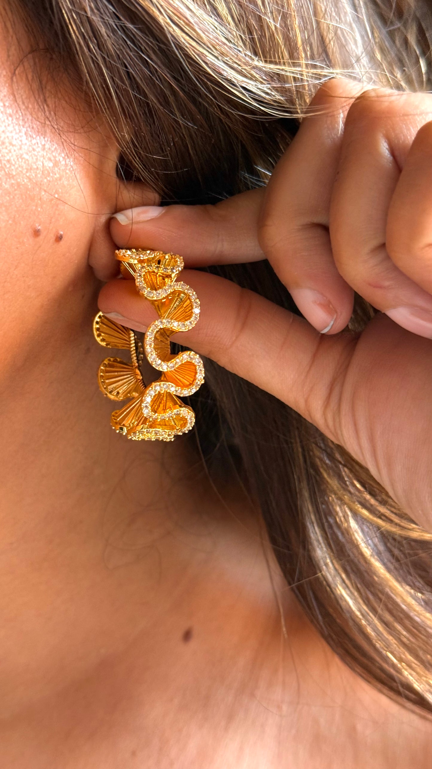 24kt Dubai Gold inspired Noodle loops with diamond detailing