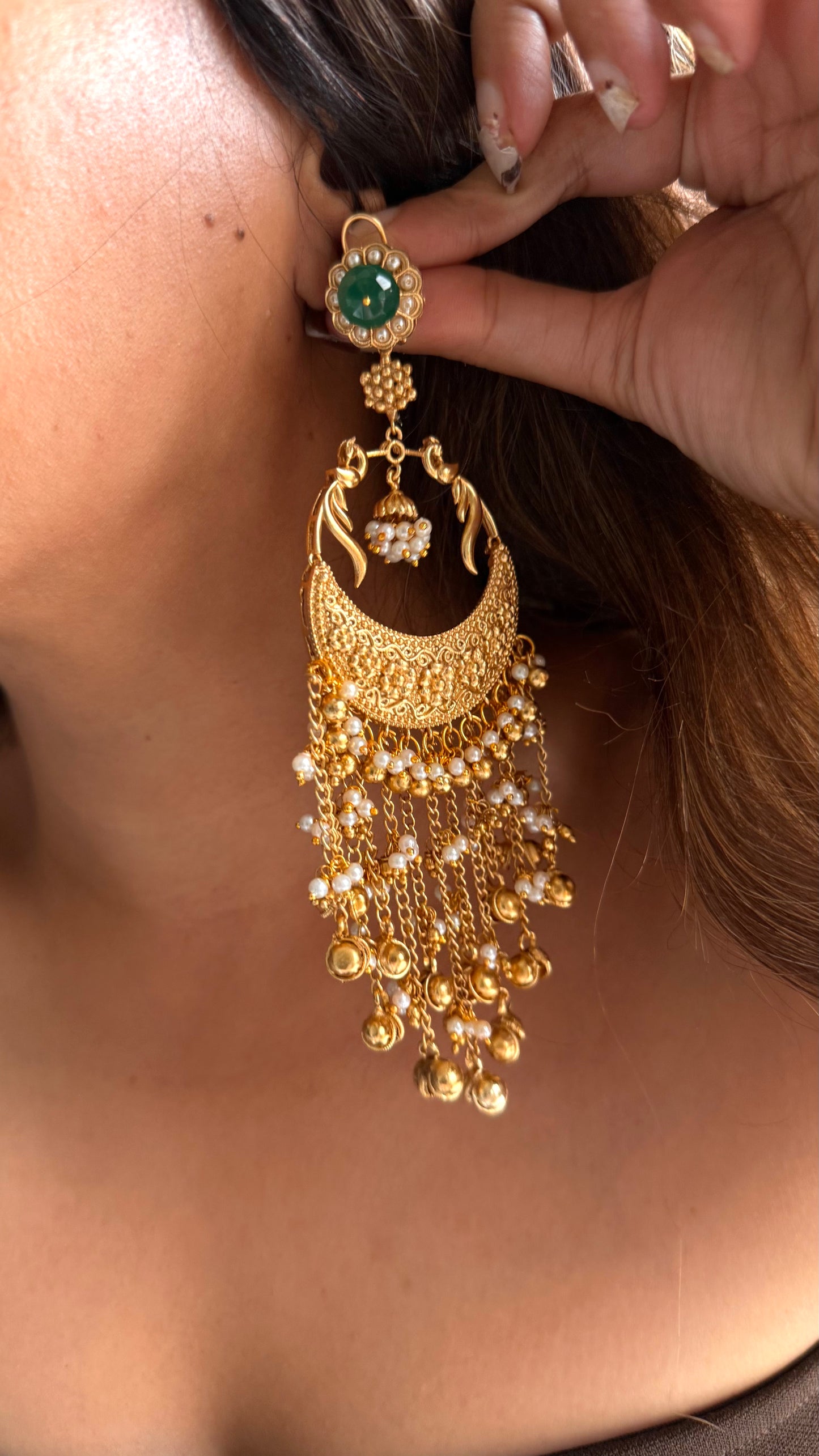 Emerald doublet peacock golden jhumka