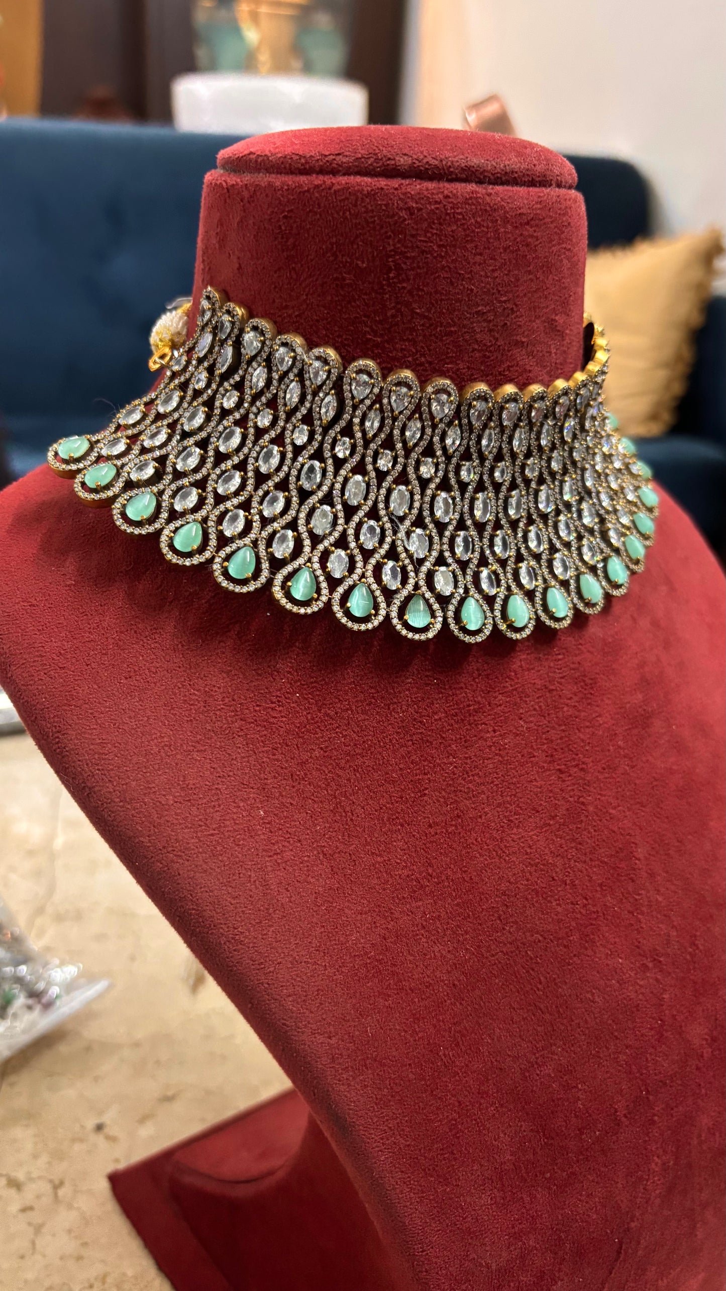 Risha mint doublet and moissanite designer choker set