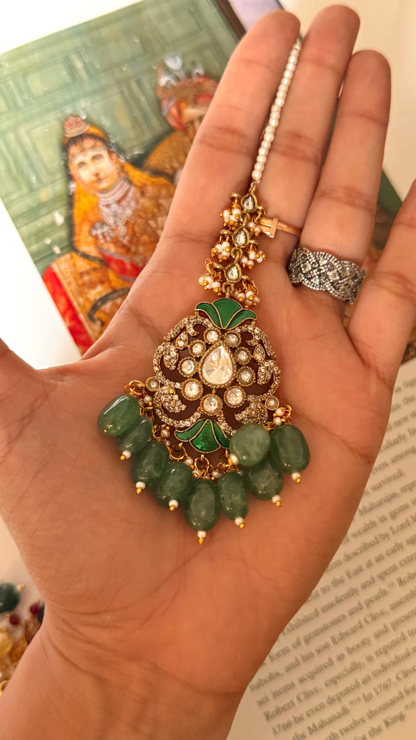 Emerald katdana with emerald drop maangtika