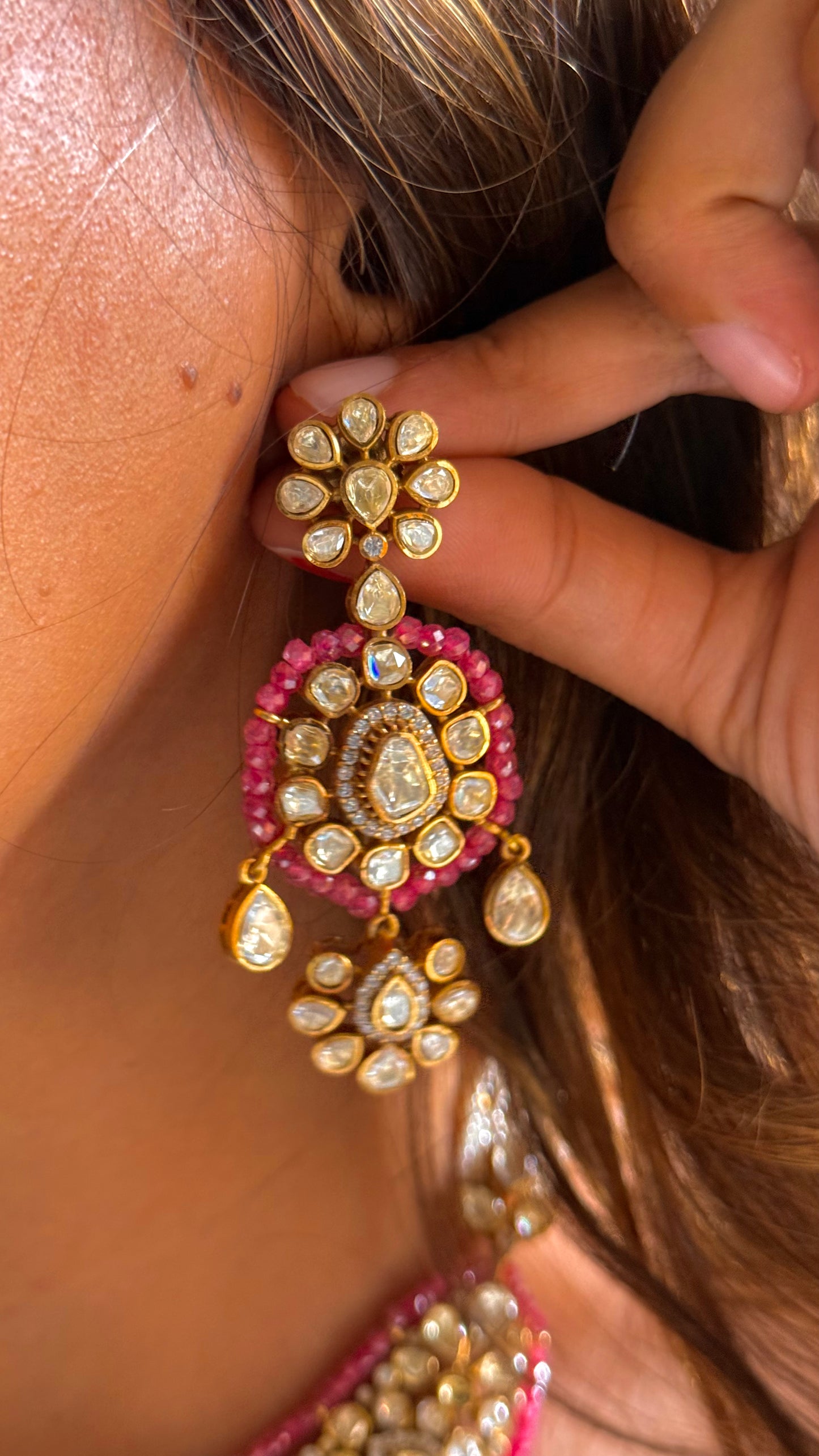 Ruby Real Diamond Polki Designer Necklace (LV Shade)
