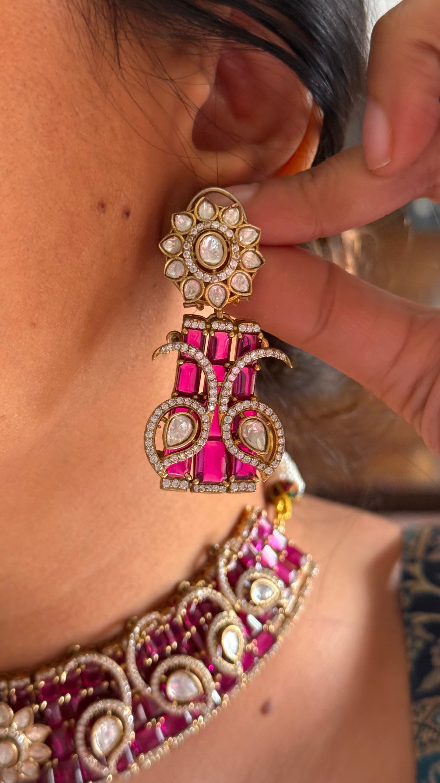 Ruby cocktail moissanite inlay set