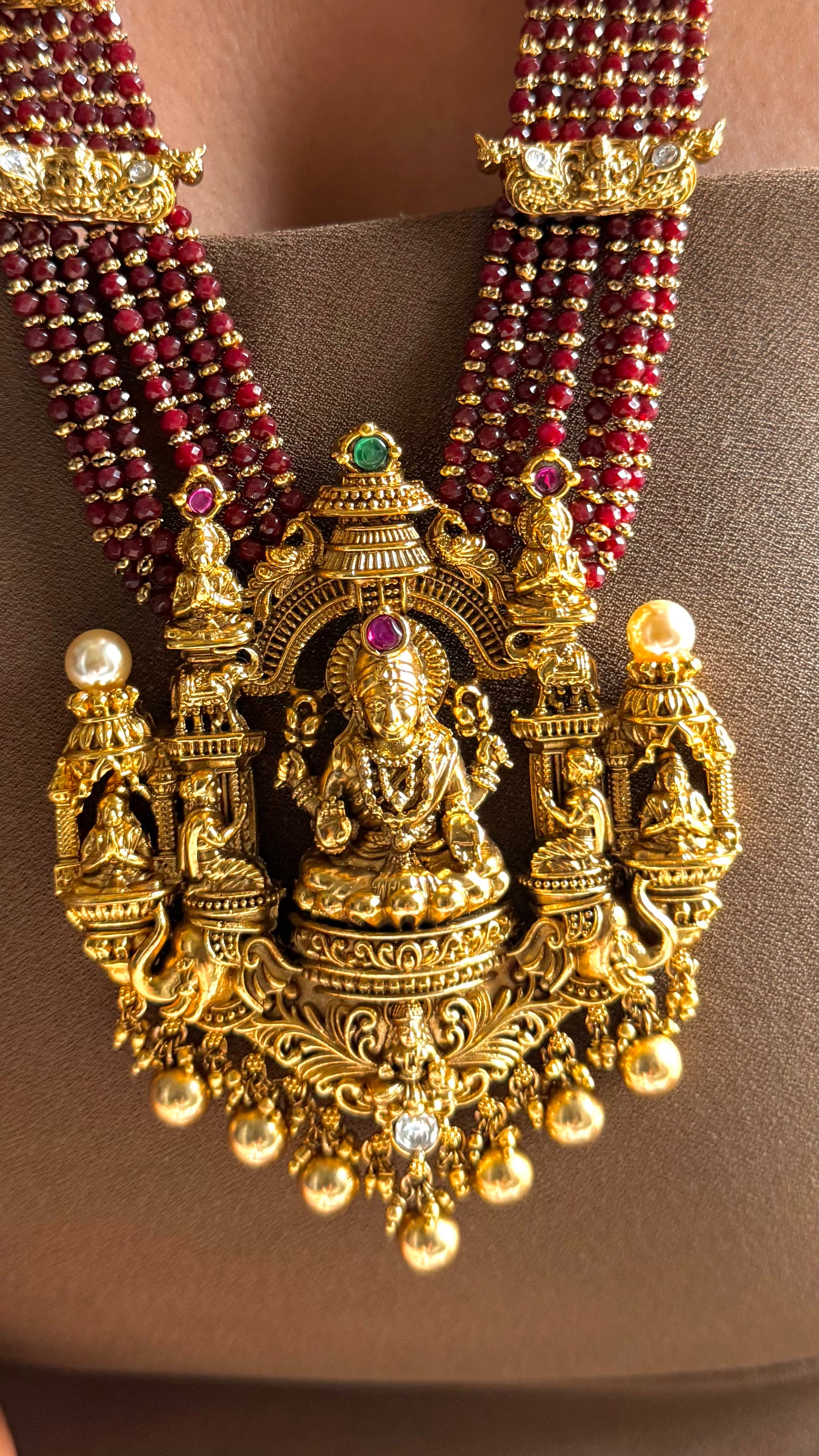 Goddess Laxmi inspired temple long necklace- Ruby