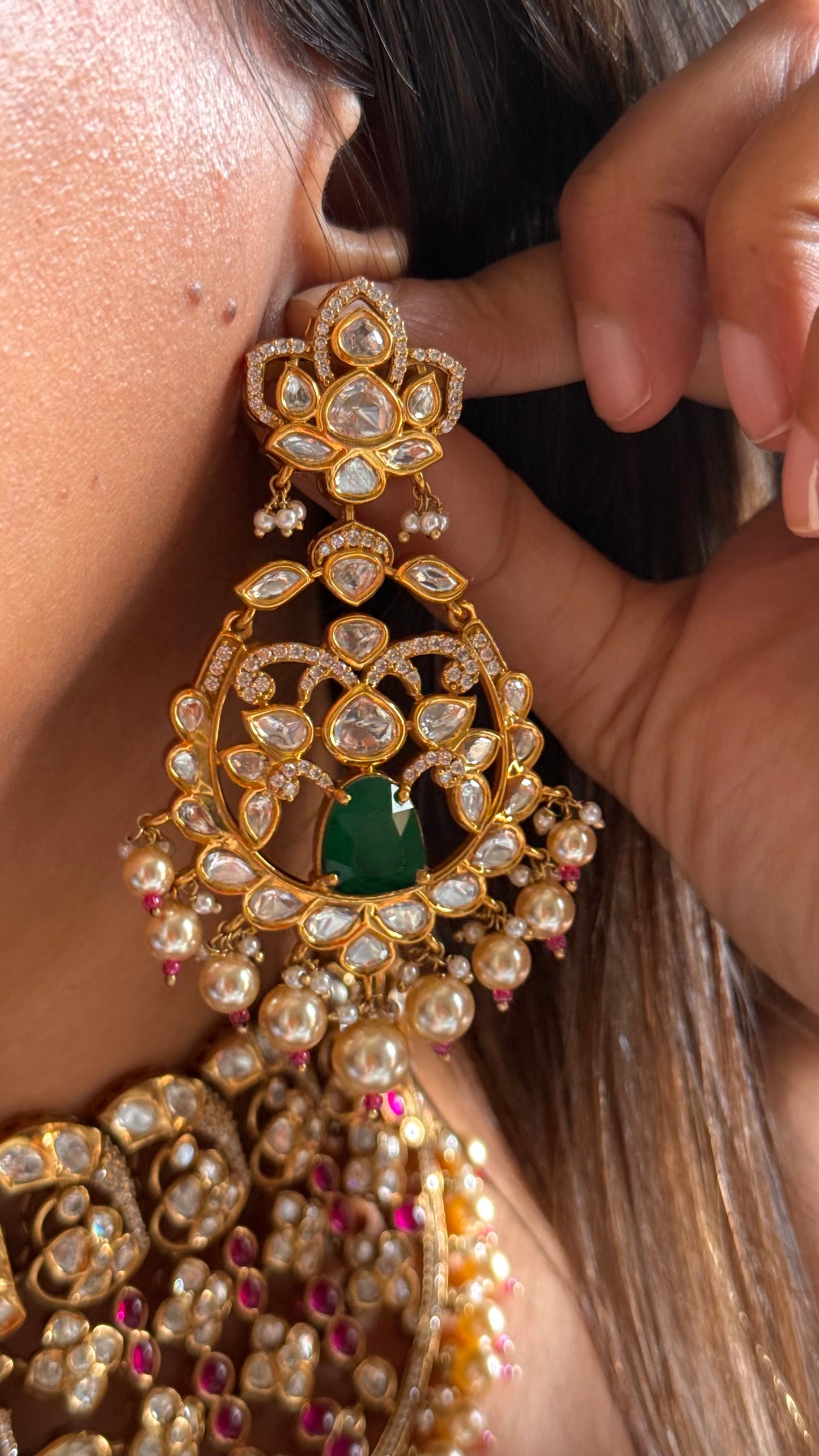 Rani pink with emerald doublets bridal Necklace
