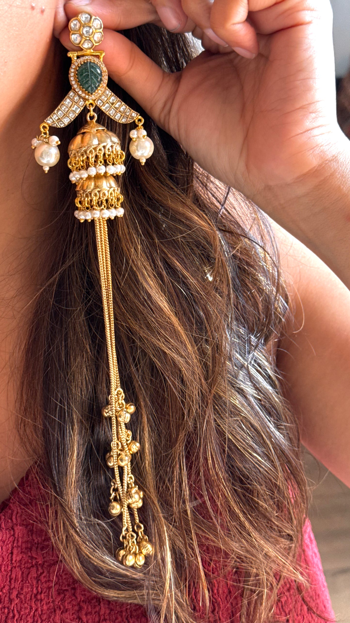 Amrapali emerald danglers with jhumki detailing