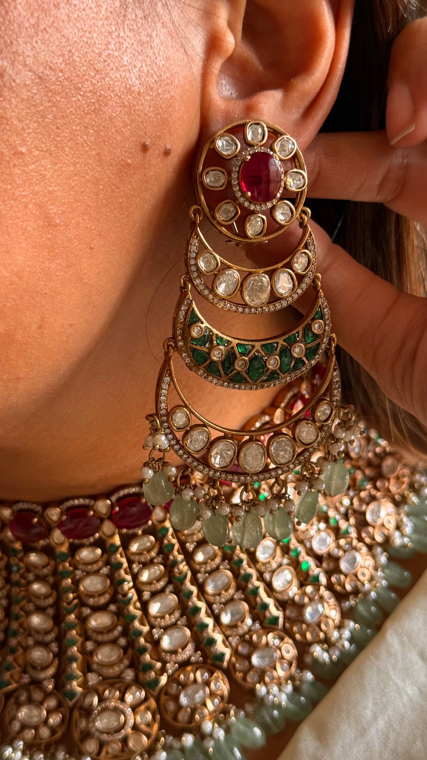 Rani pink & Emerald bridal Asia inspired statement choker (takkar work)