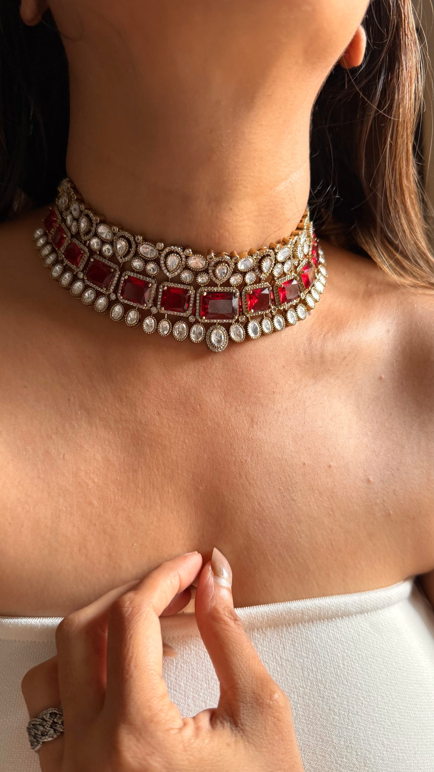 Ruby doublet moissanite choker set