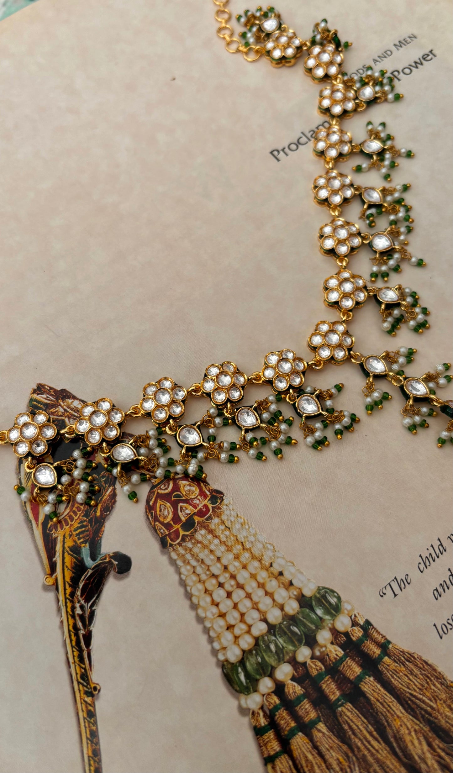 Emerald meenakari polki borla maangtika with mathapatti