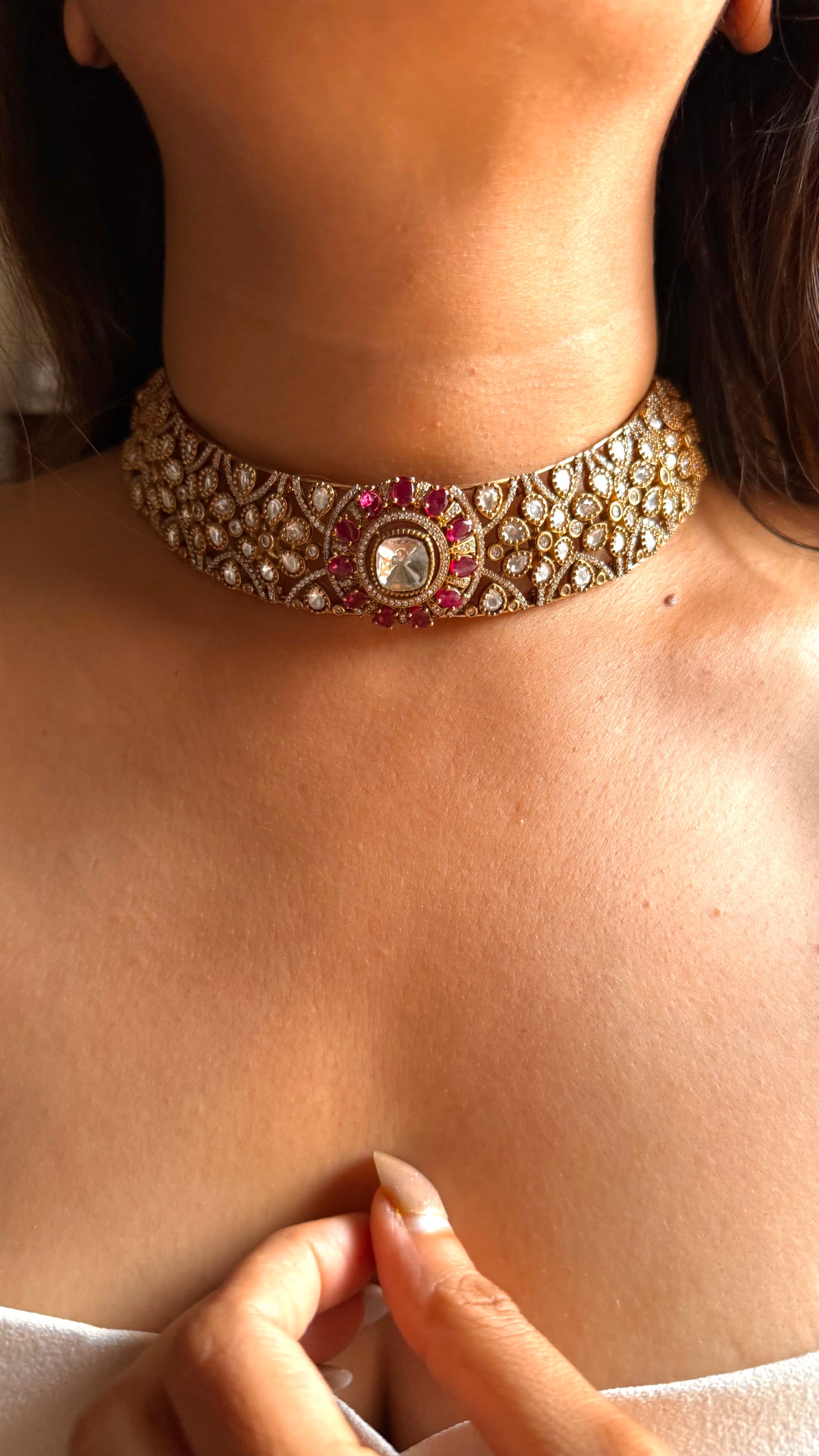 Rani pink moissanite choker set