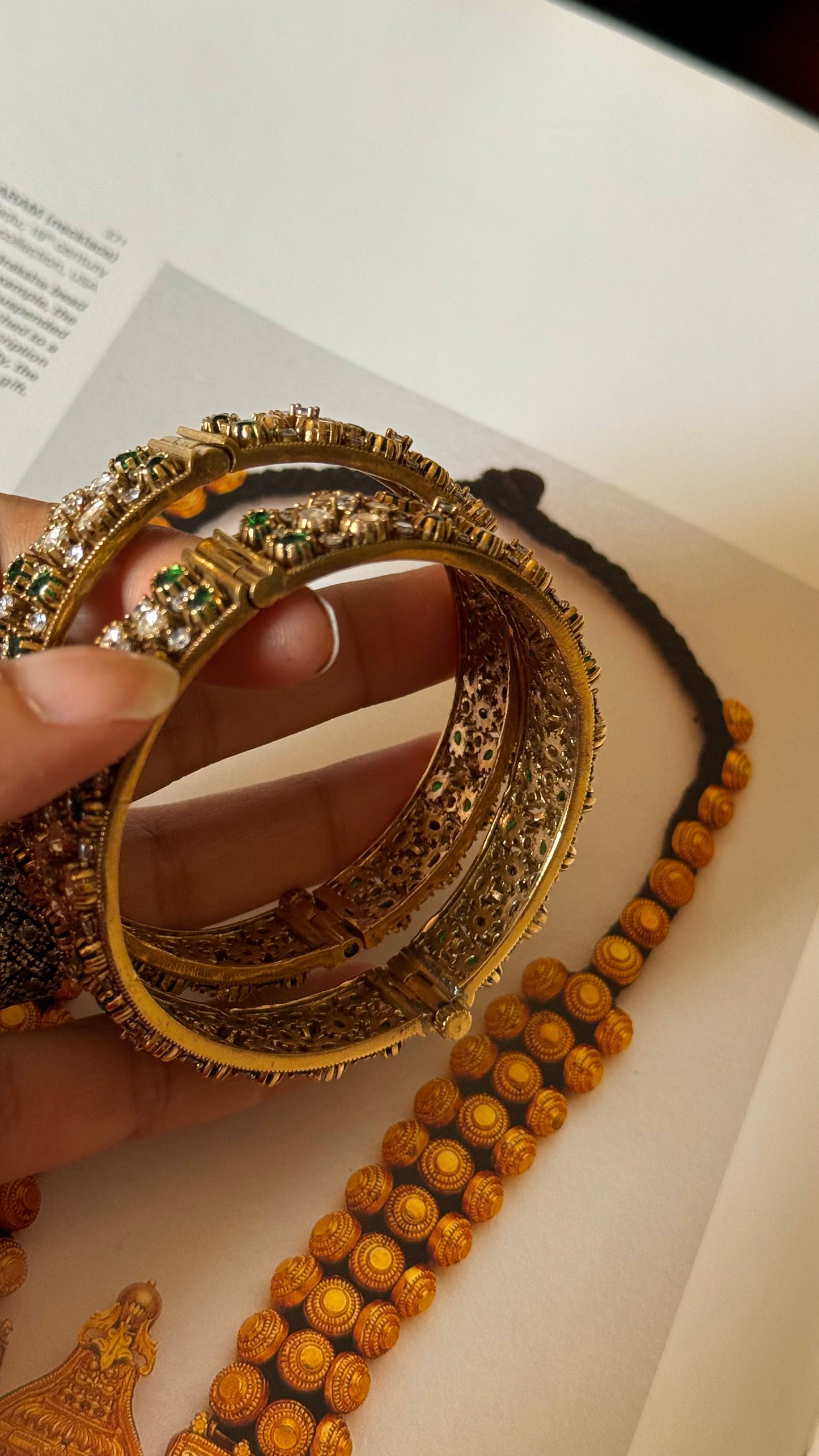 Real moissanite with emerald polki Bangles