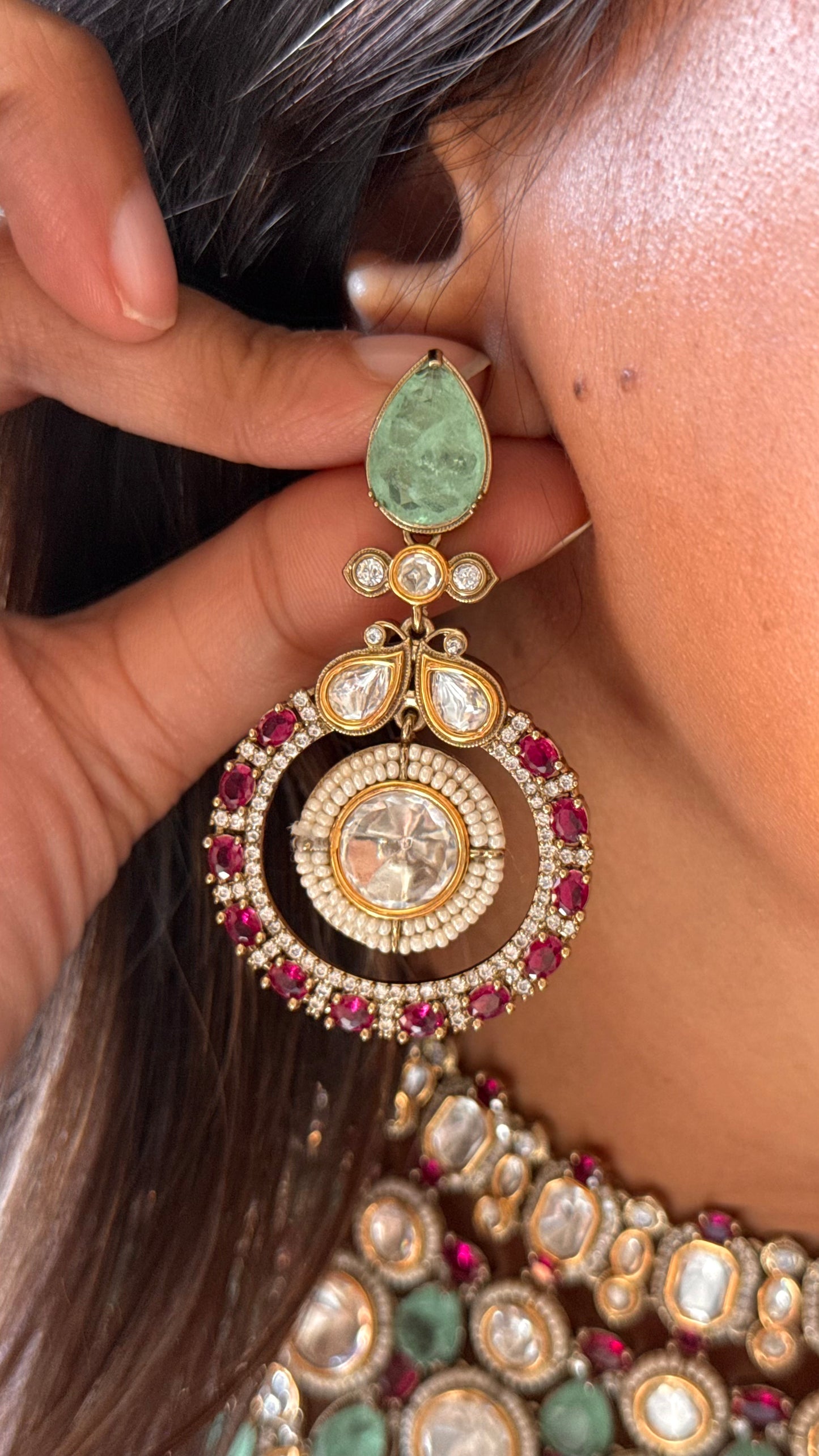 Mint & ruby doublet real moissanite choker set