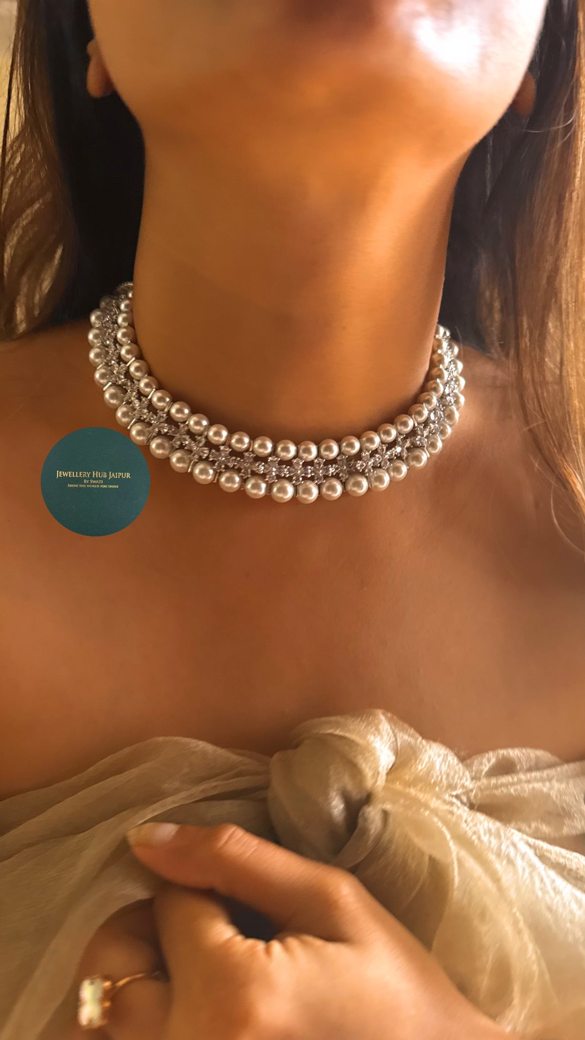 Pearl & diamond cocktail choker set