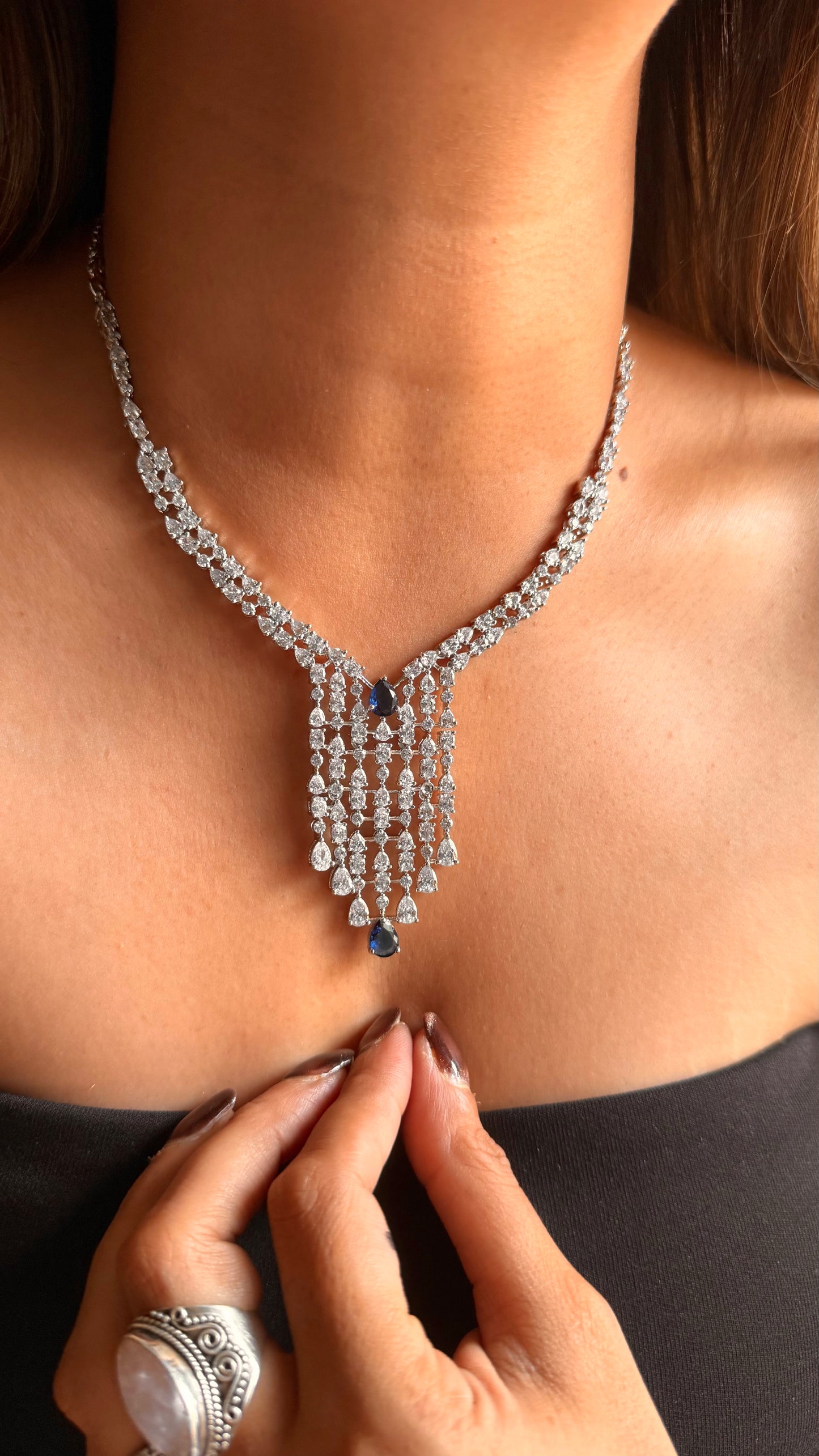 Sapphire cz diamond necklace