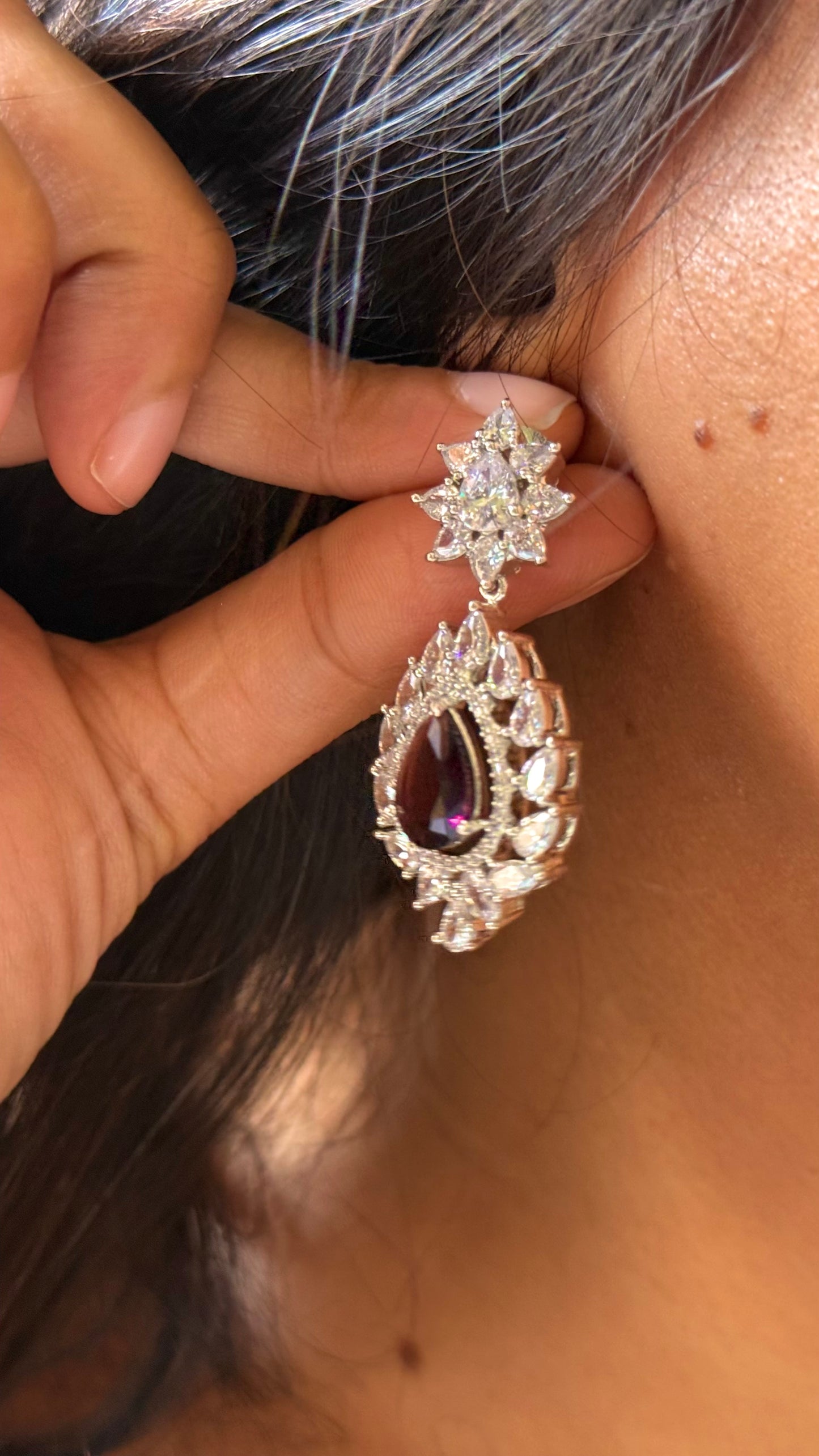 Cz diamond amythyst crystal drip necklace