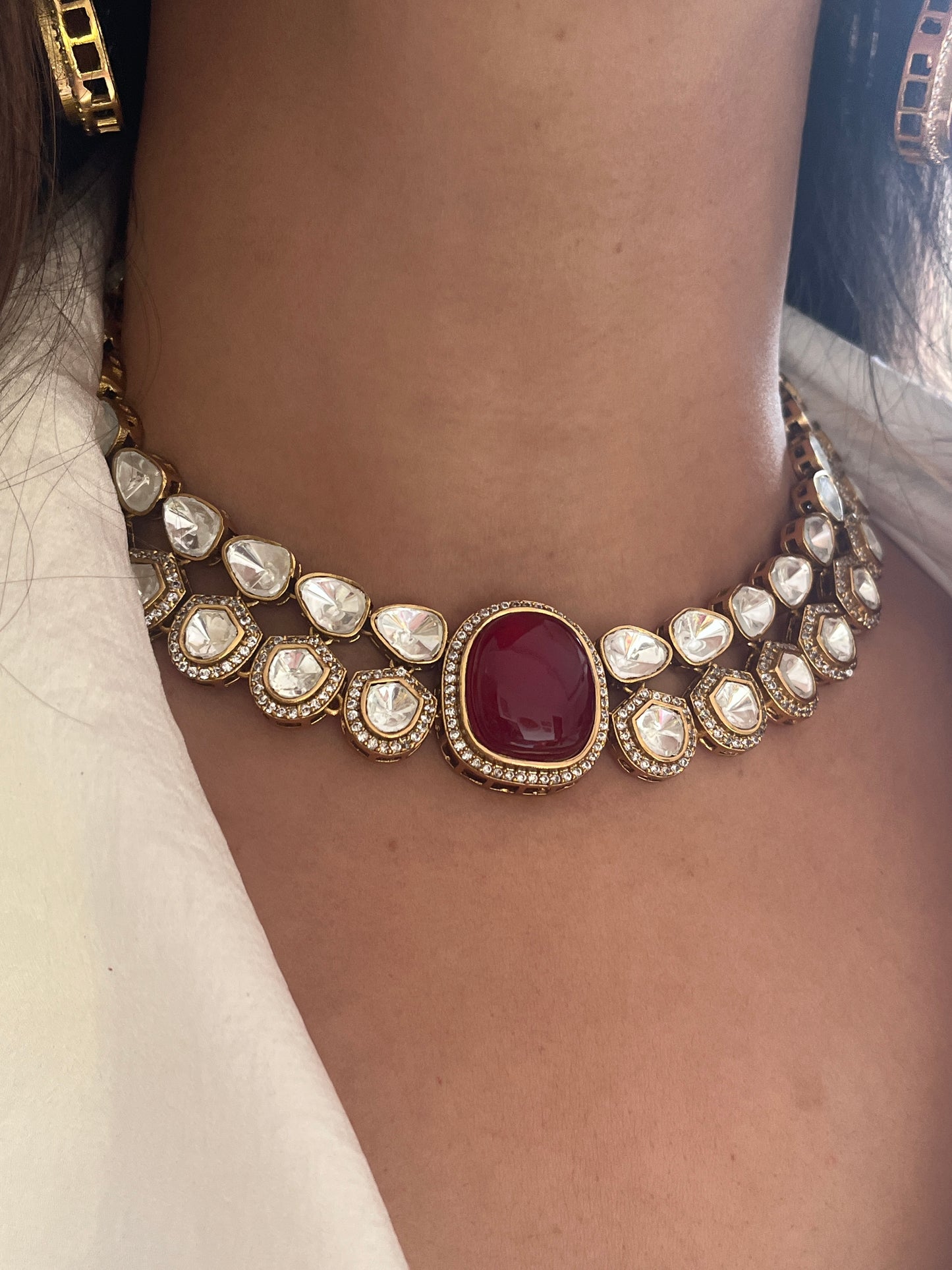 Ruby polki collar necklace