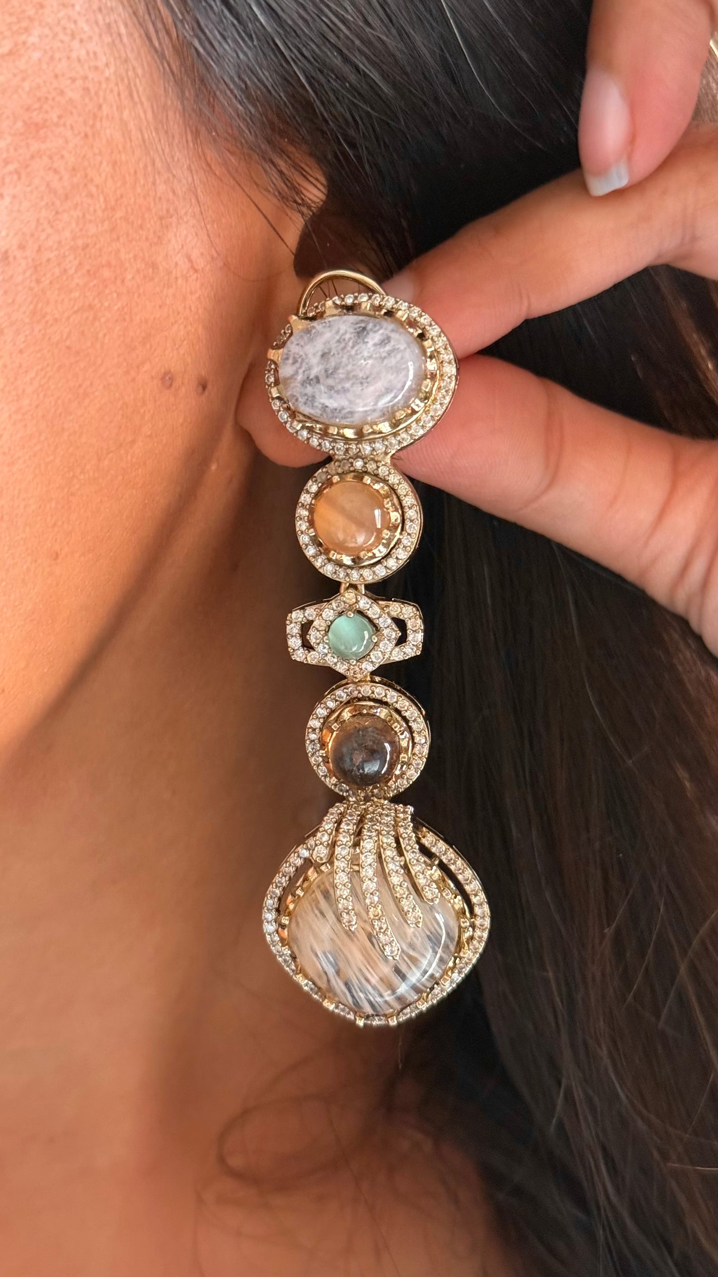 Cocktail real stone navratna earrings
