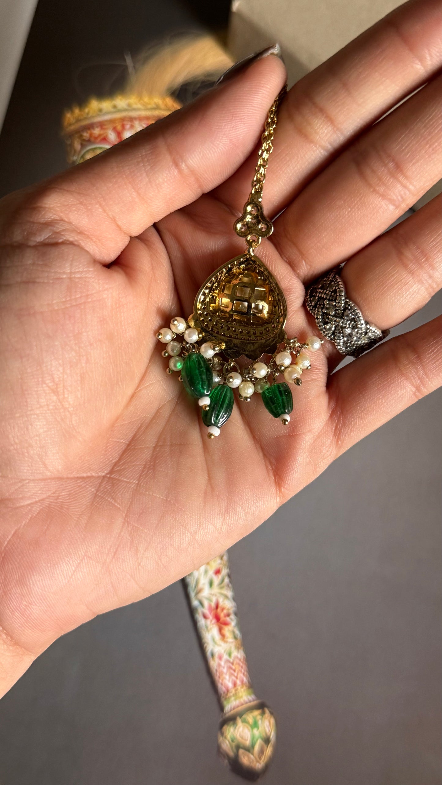 Moissanite polki emerald maangtika