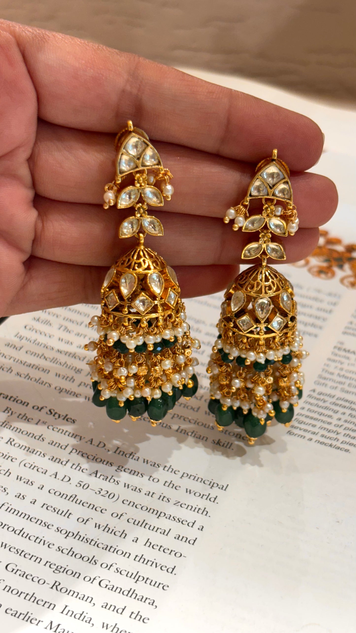 Heritage Paachi jhumki with emerald strawberry drops