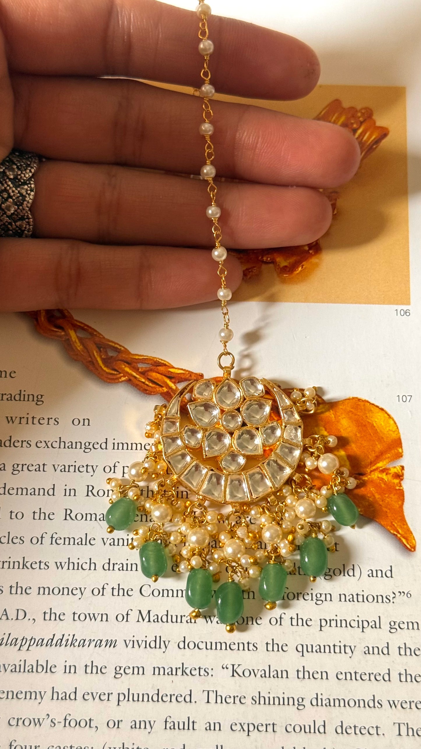 Paachi Kundan with strawberry drops maangtika