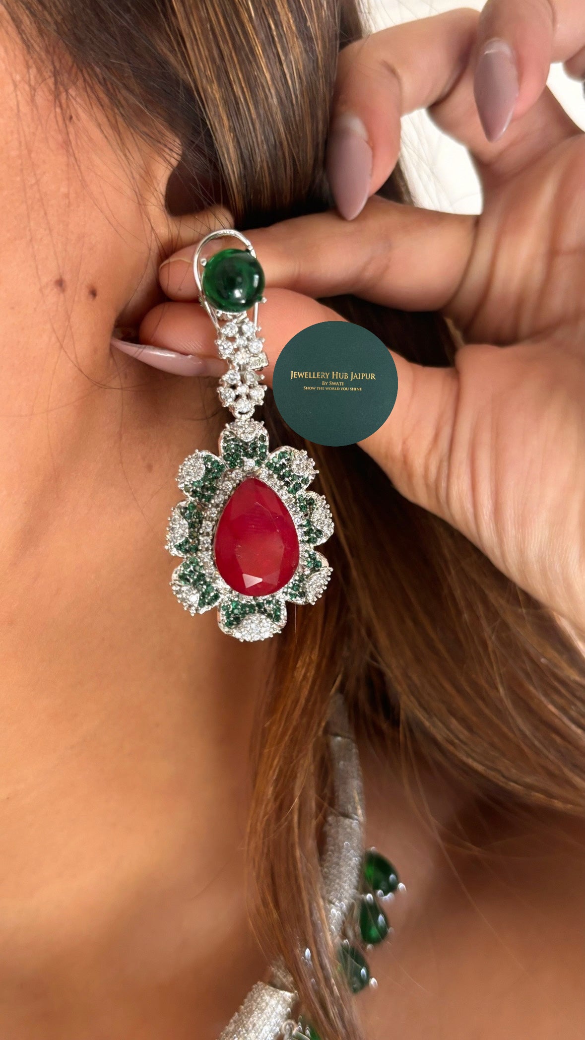 Cocktail Ruby & Cz Bridal Asia Necklace set with earrings
