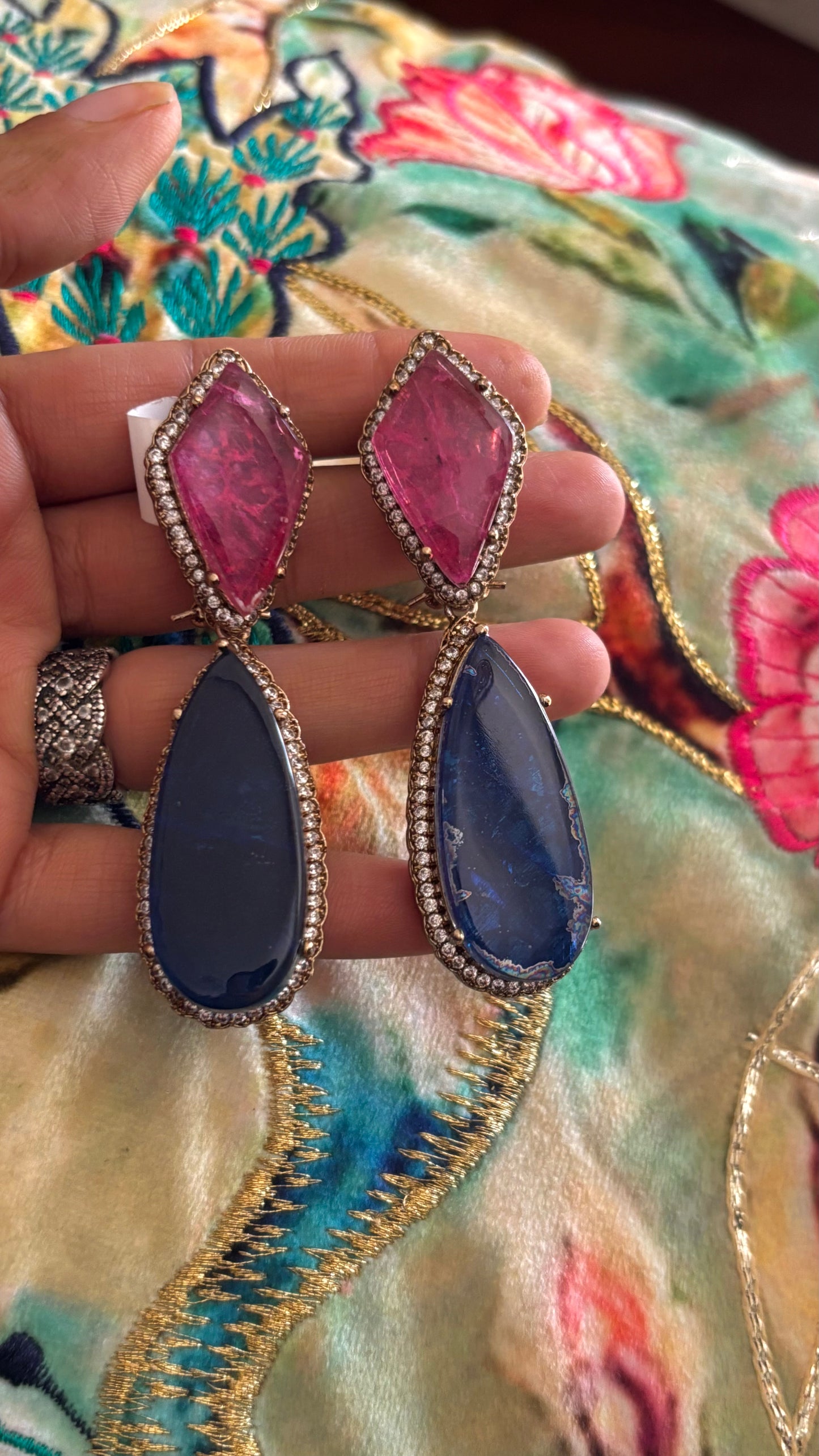 Rose quartz & Sapphire victorian cocktail danglers