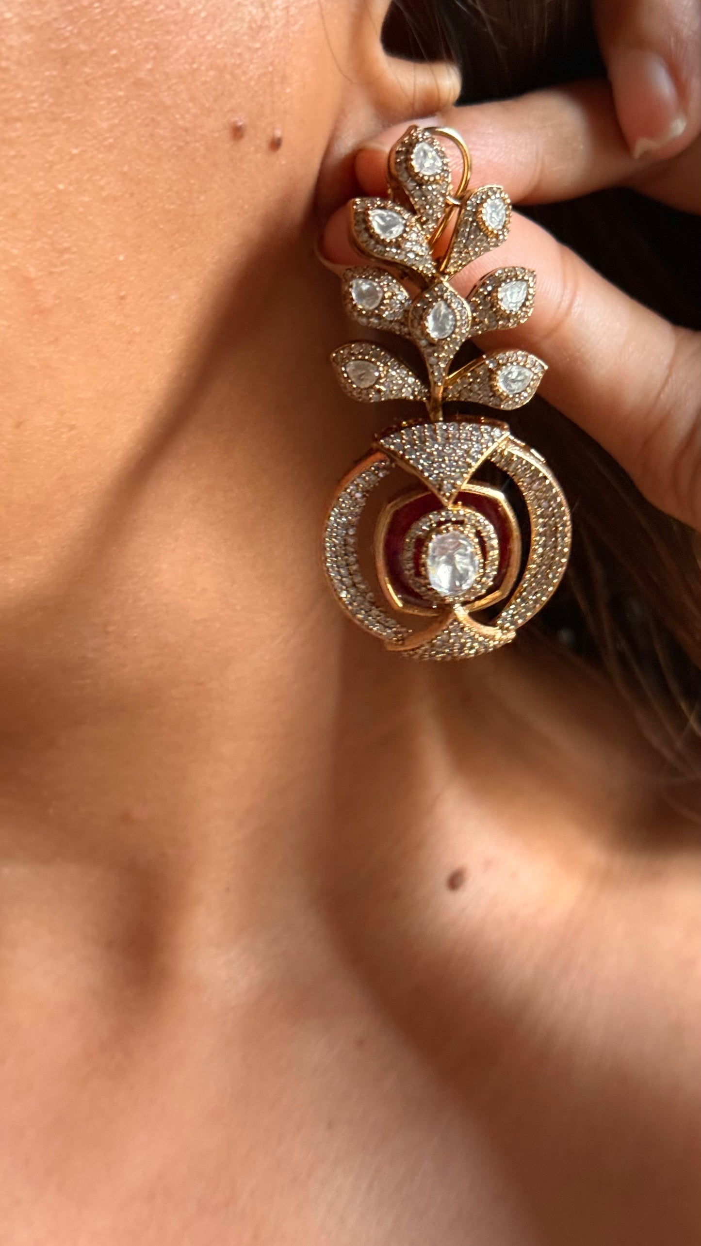 Ruby leaf design moissanite danglers
