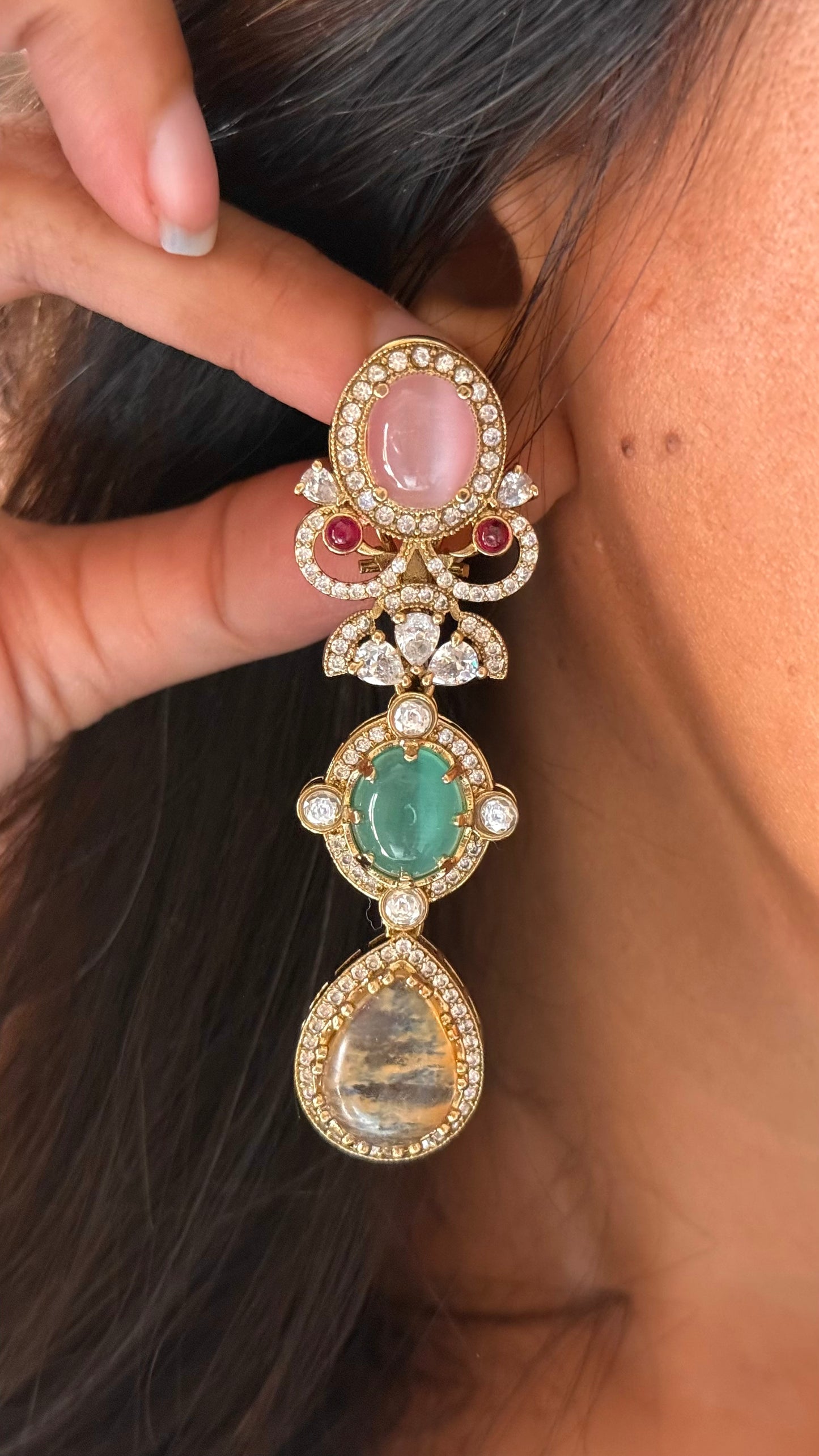 Sabya inspired with natural stone navratna Earrings