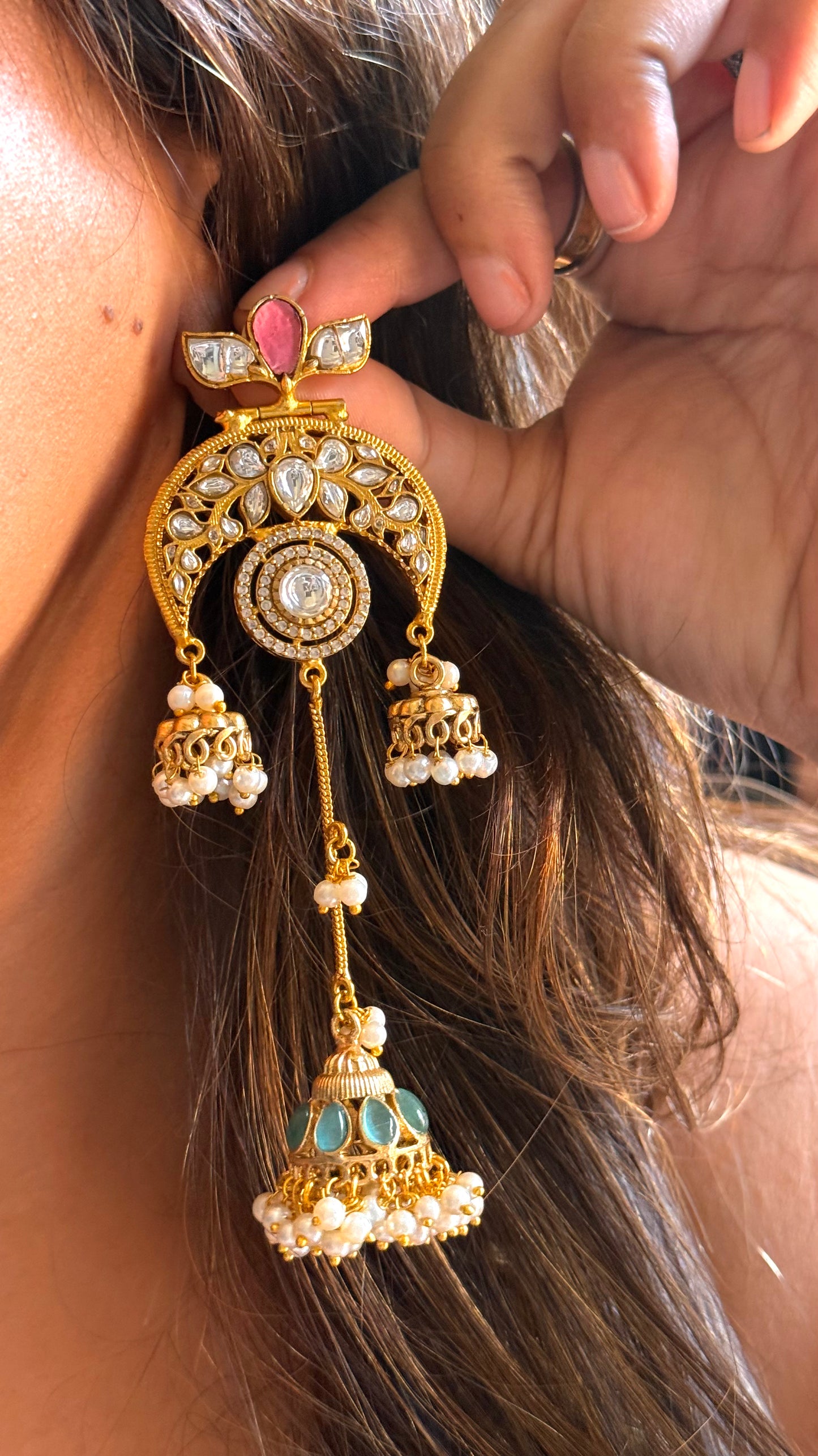 Amrapali inspired Rose pink & Mint triple jhumki danglers