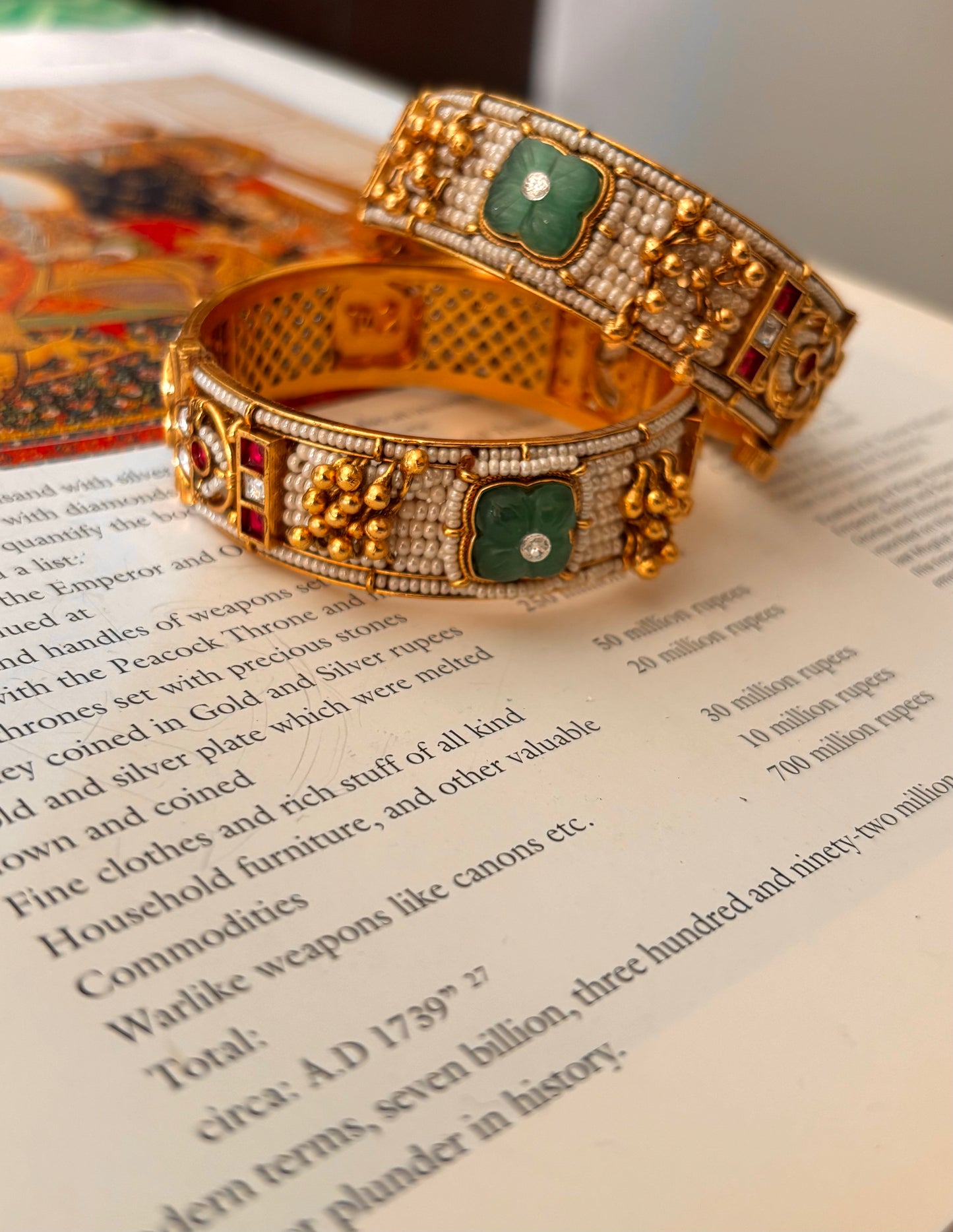 Rajwadi pearl detailing & mint doublet bangles