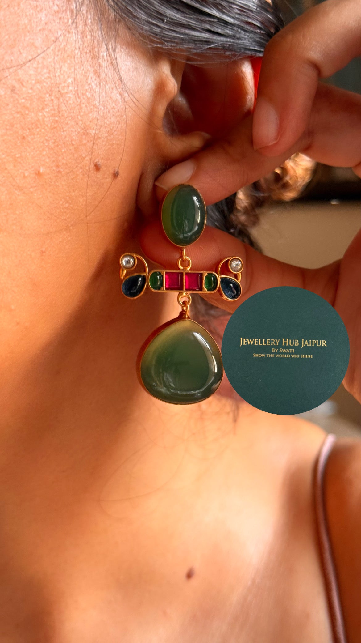 Amrapali inspired Natural stone Shades of emerald real stone with peacock design set