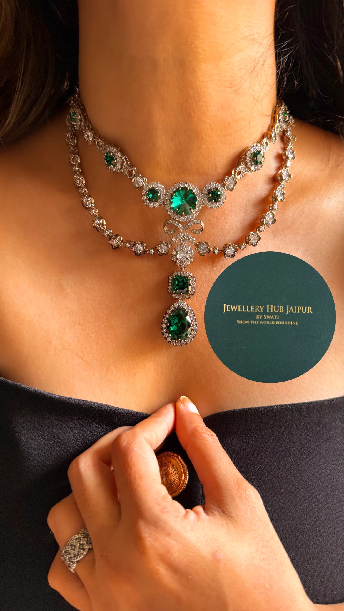 Real Swarovski Sabyasachi inspired Emerald designer set