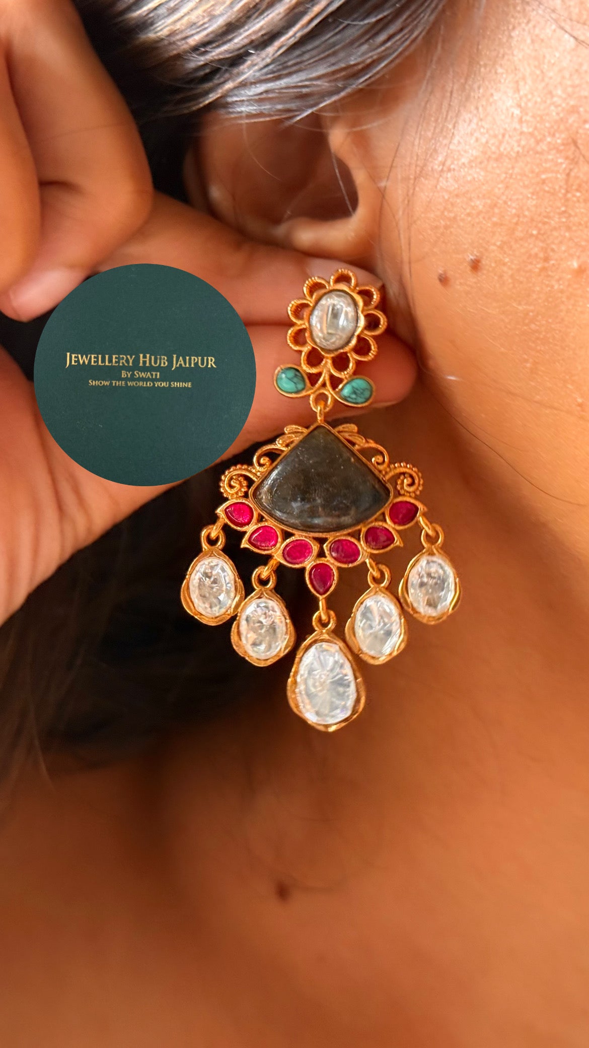 Amrapali inspired Natural stone Firoza & rani pink with real stone set