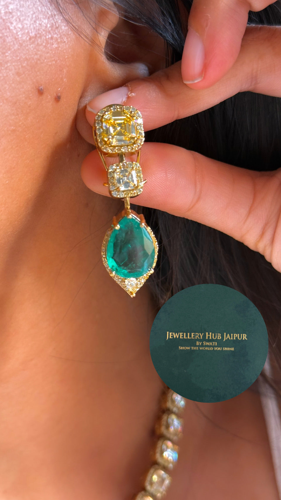 Topaz diamond with emerald drop combo
