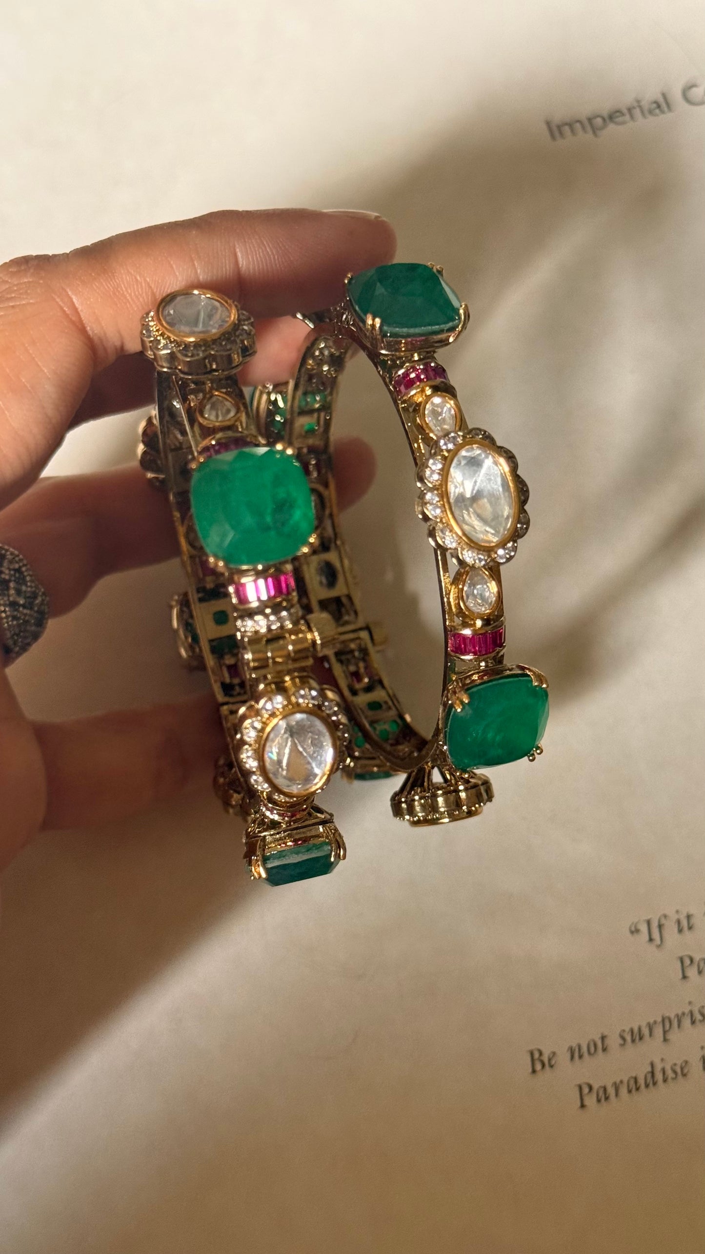 Emerald doublet & rani pink moissanite openable bangle
