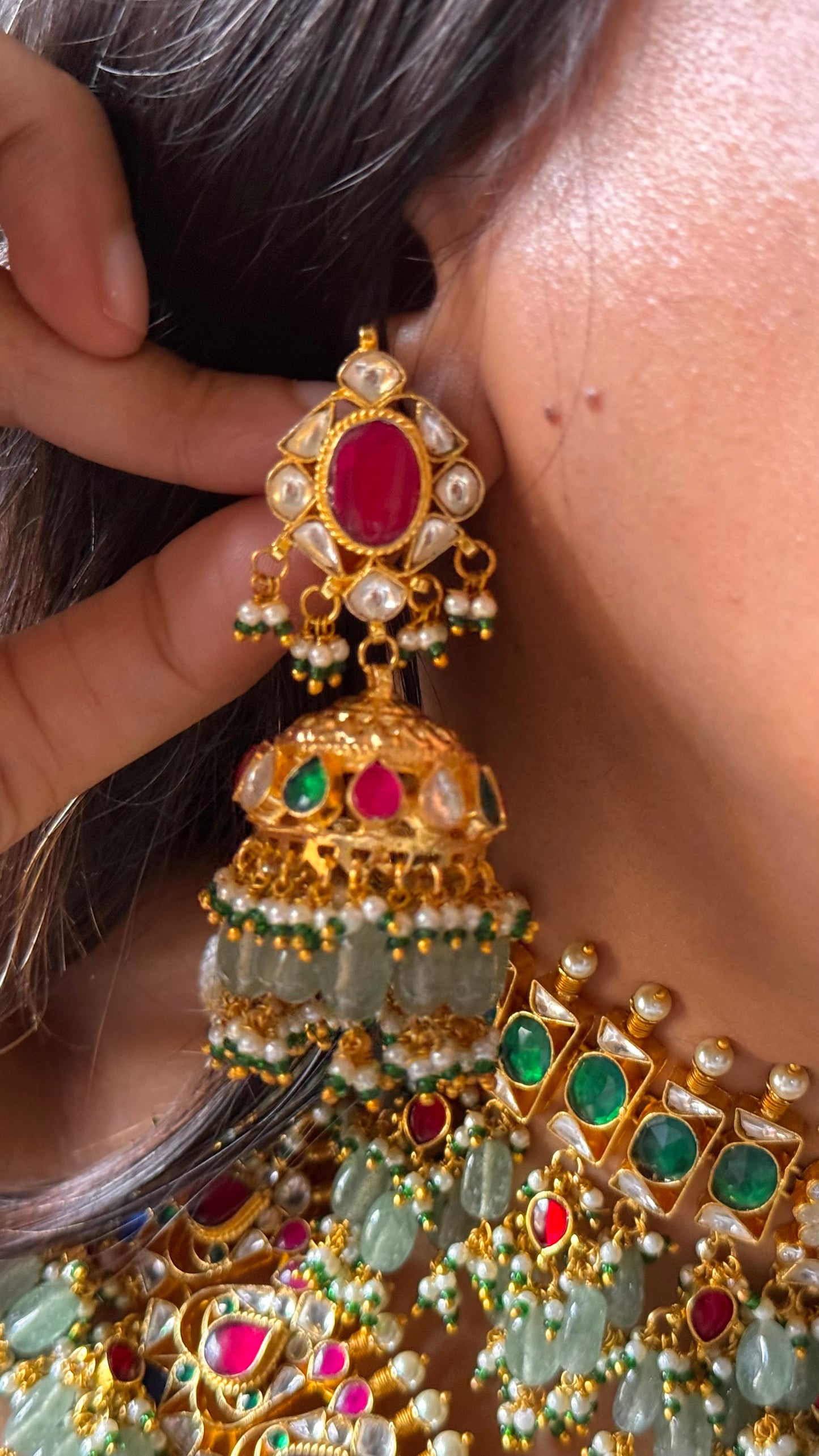 Paachi kundan bridal asia handmade nakashi combo Necklace