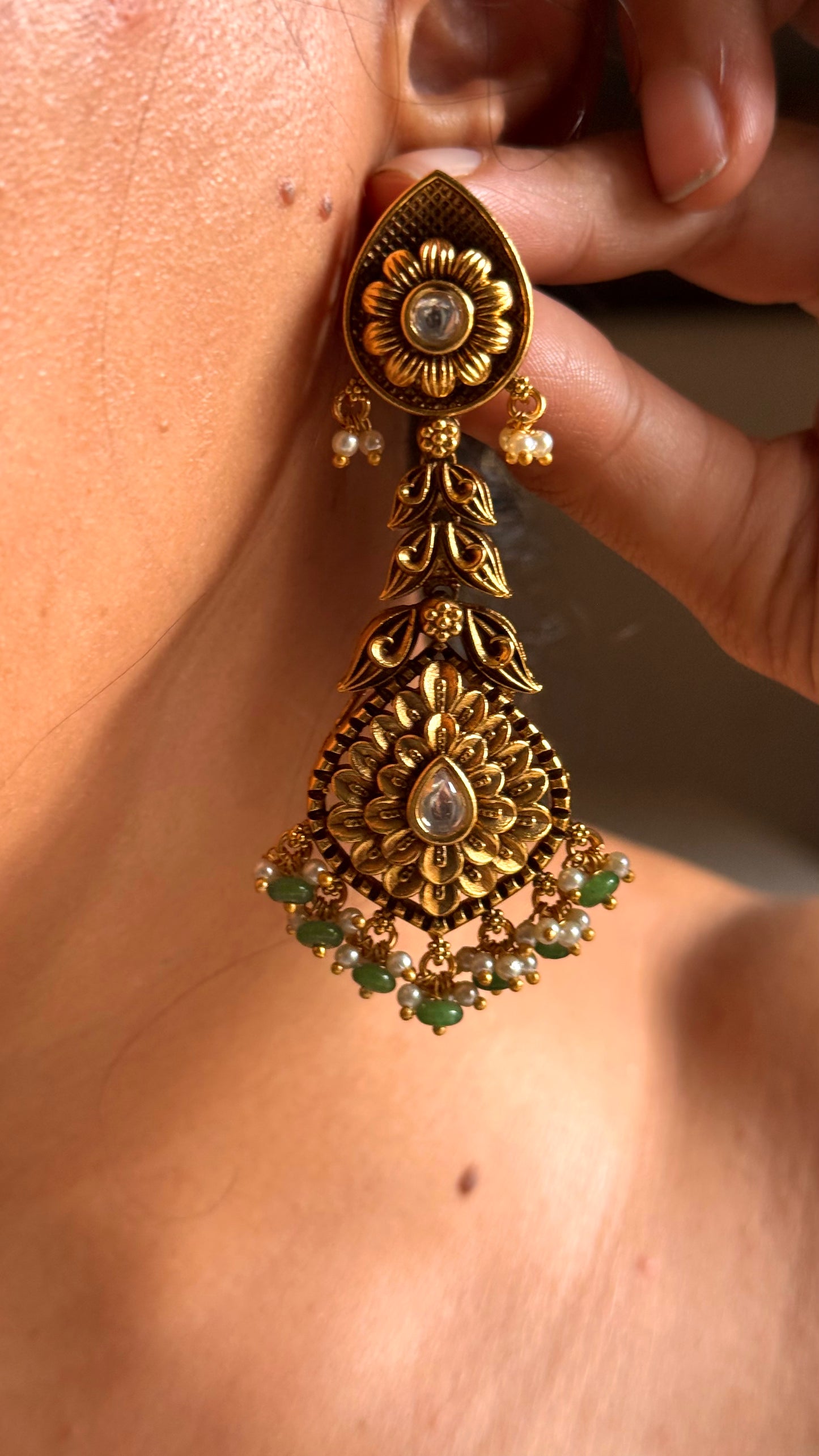 Floral waterfall oxidised Gold Choker with mint detailing