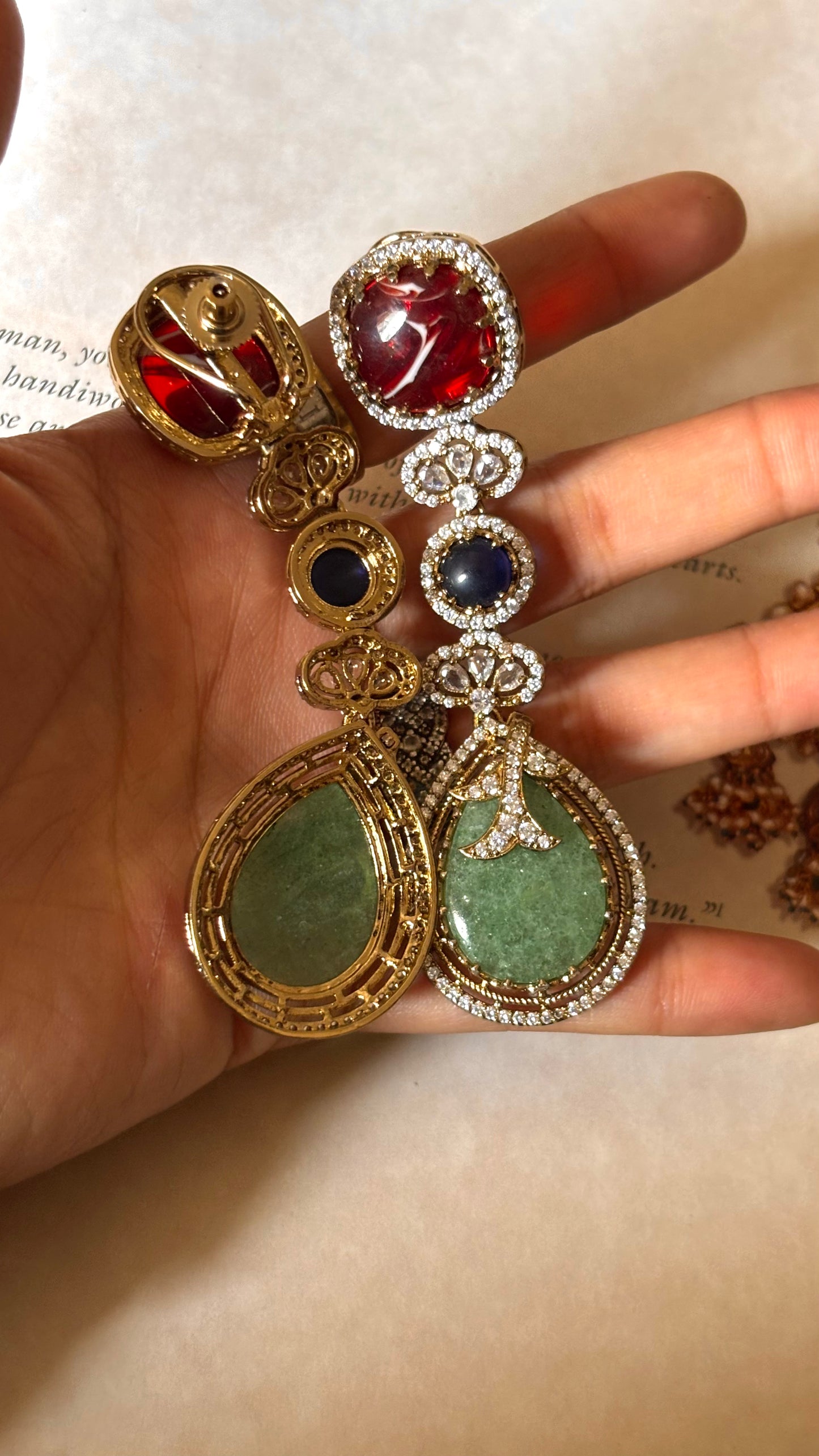 sabya inspired ruby & mint doublet stone danglers