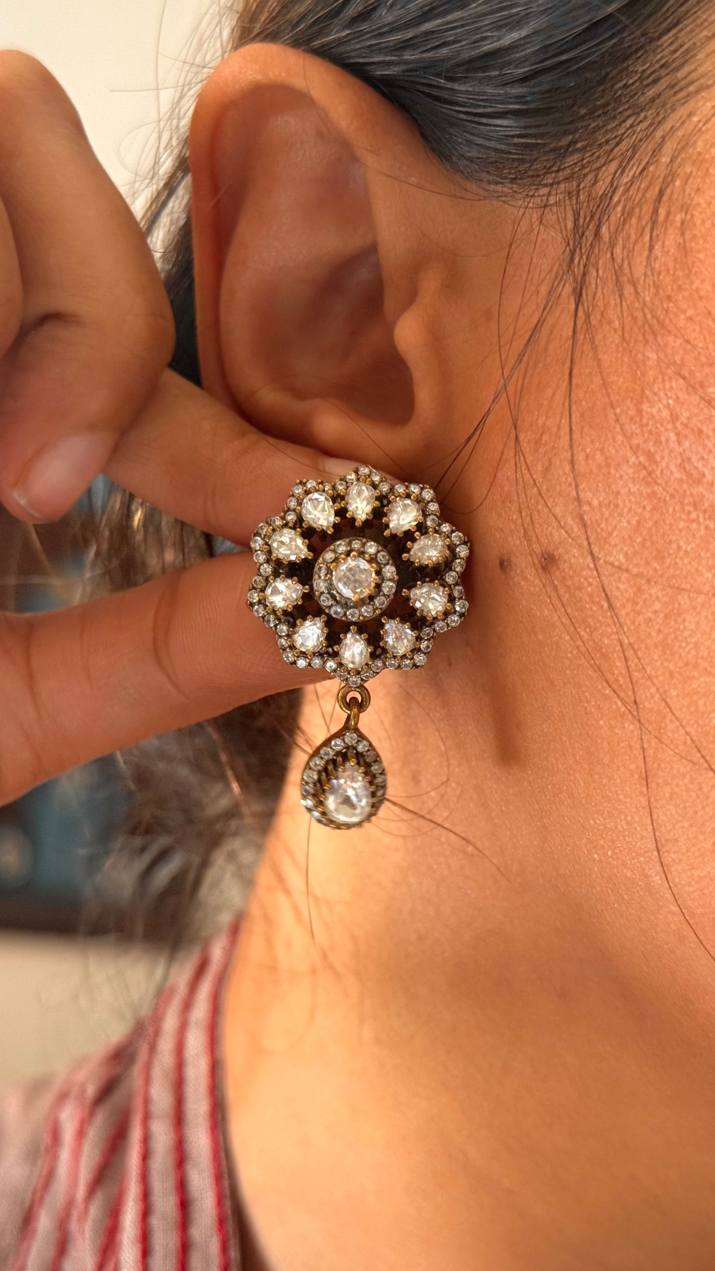 Moissanite victorian floral with drop studs