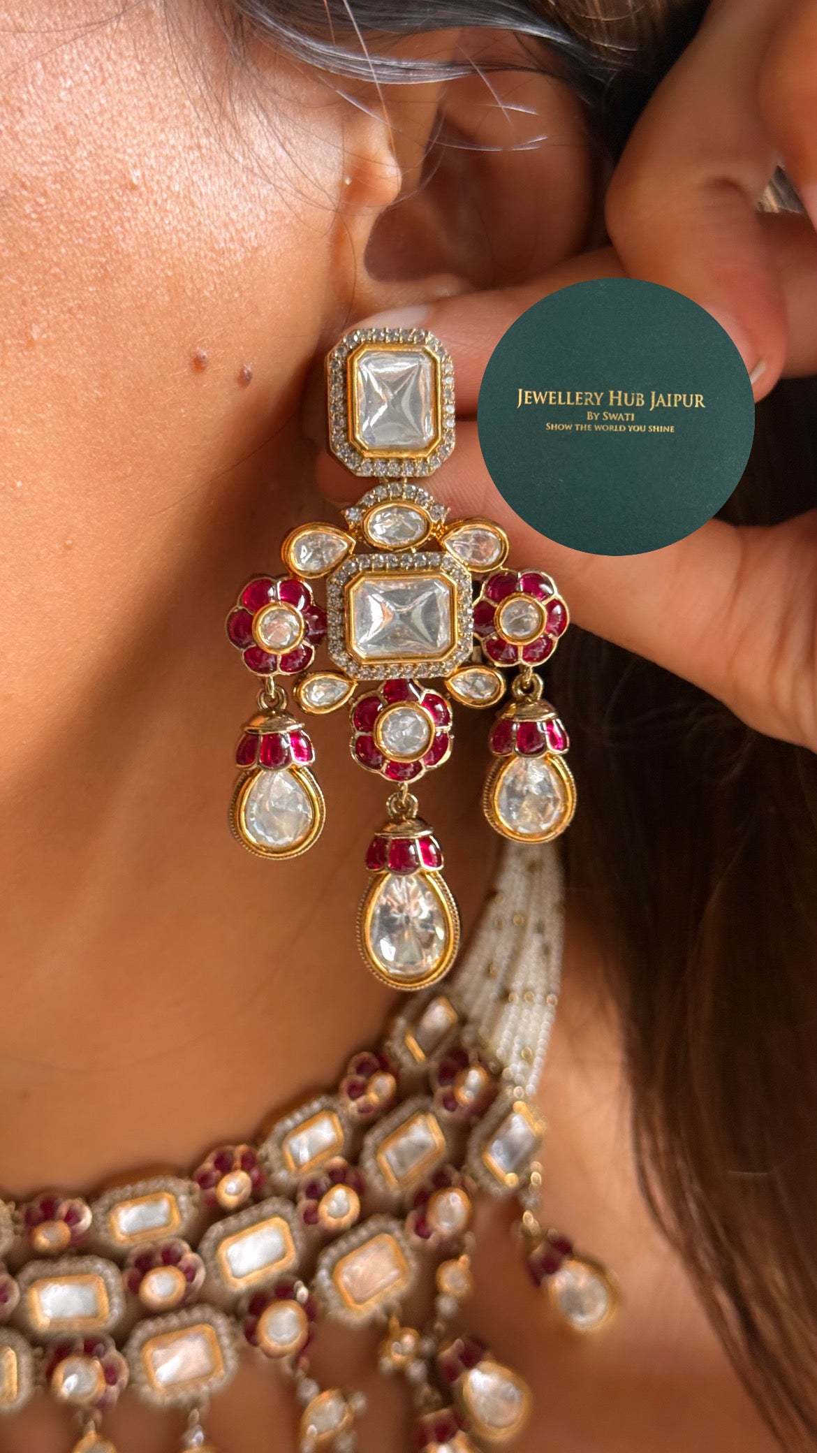 Ruby floral & moissanite polki choker set