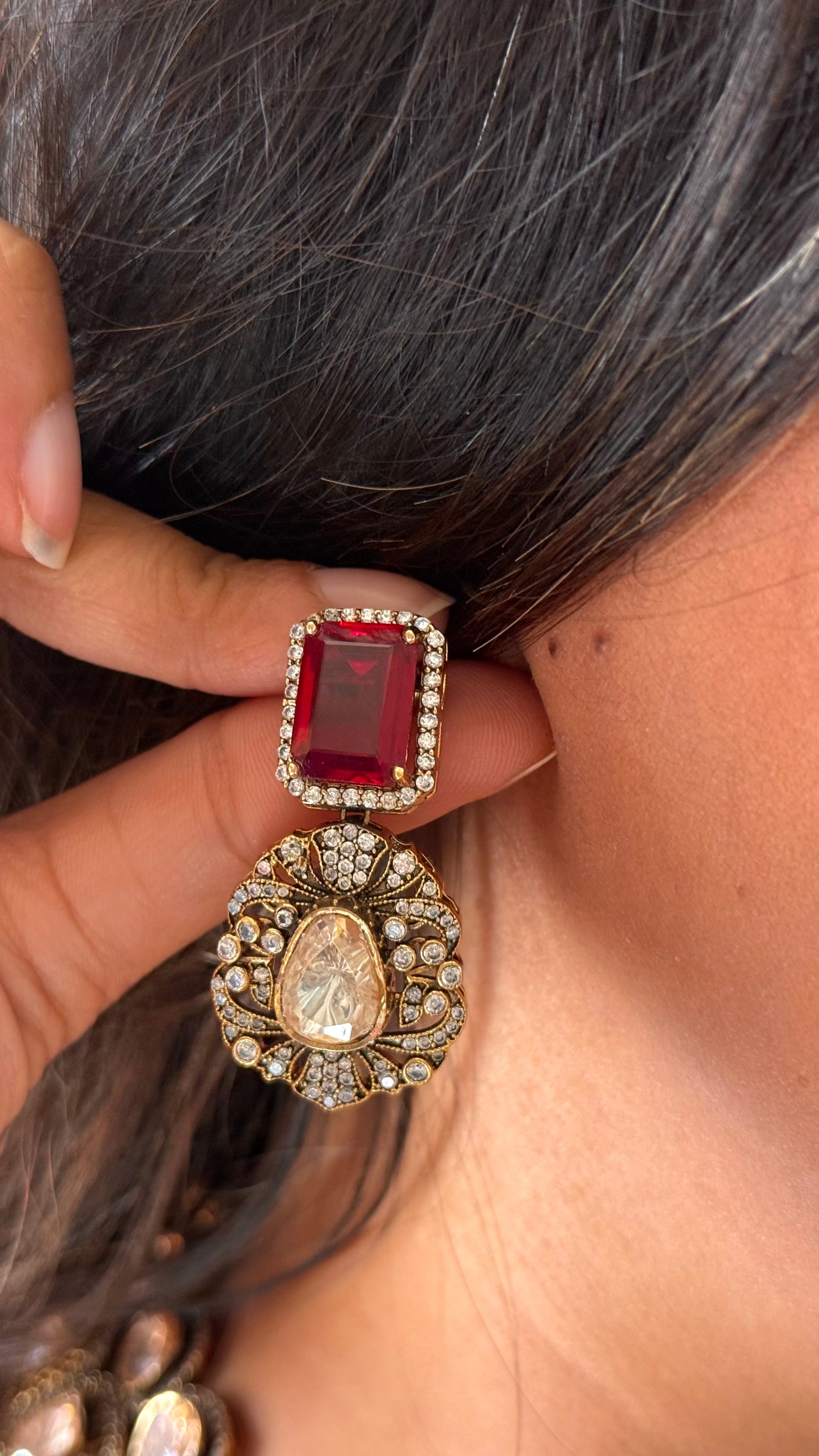 Ruby with peeli polki inspired collar Necklace