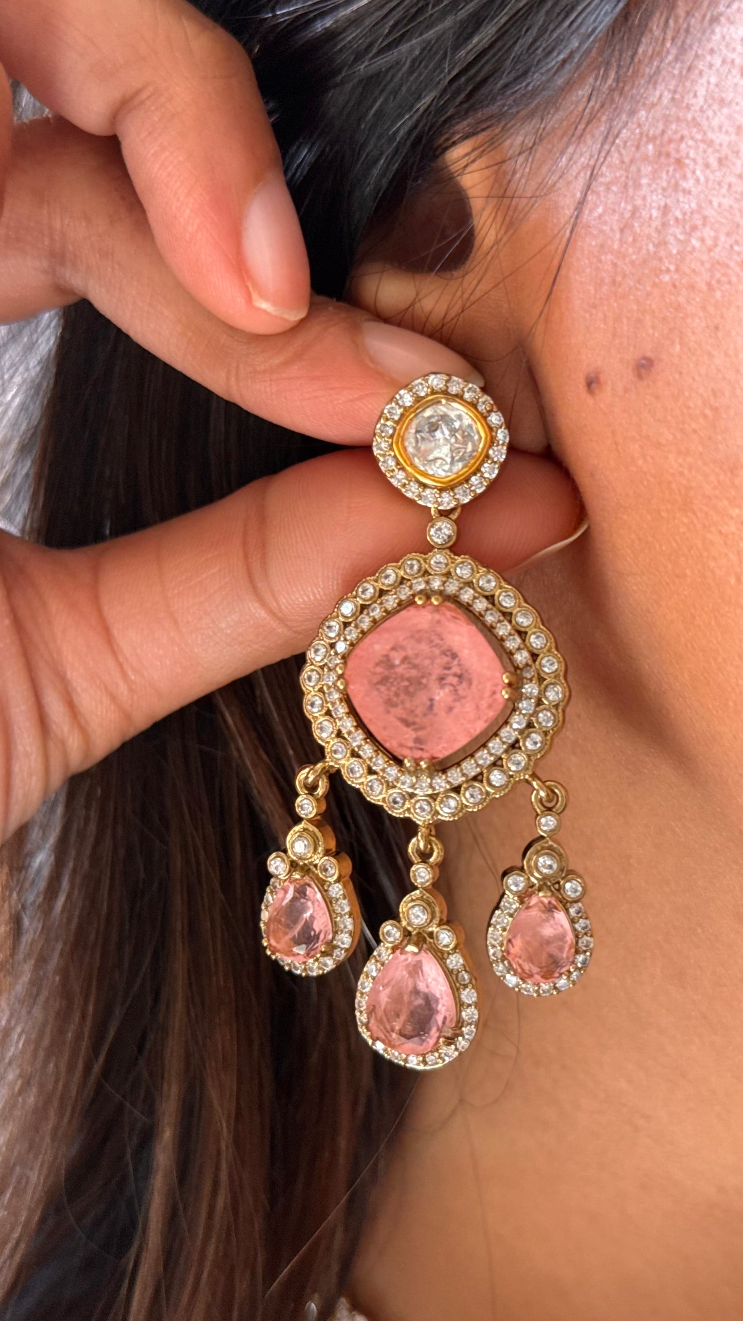 Rose quartz real moissanite Collar Necklace