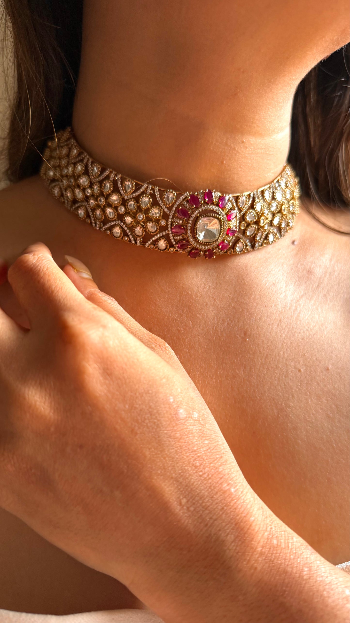 Rani pink moissanite choker set