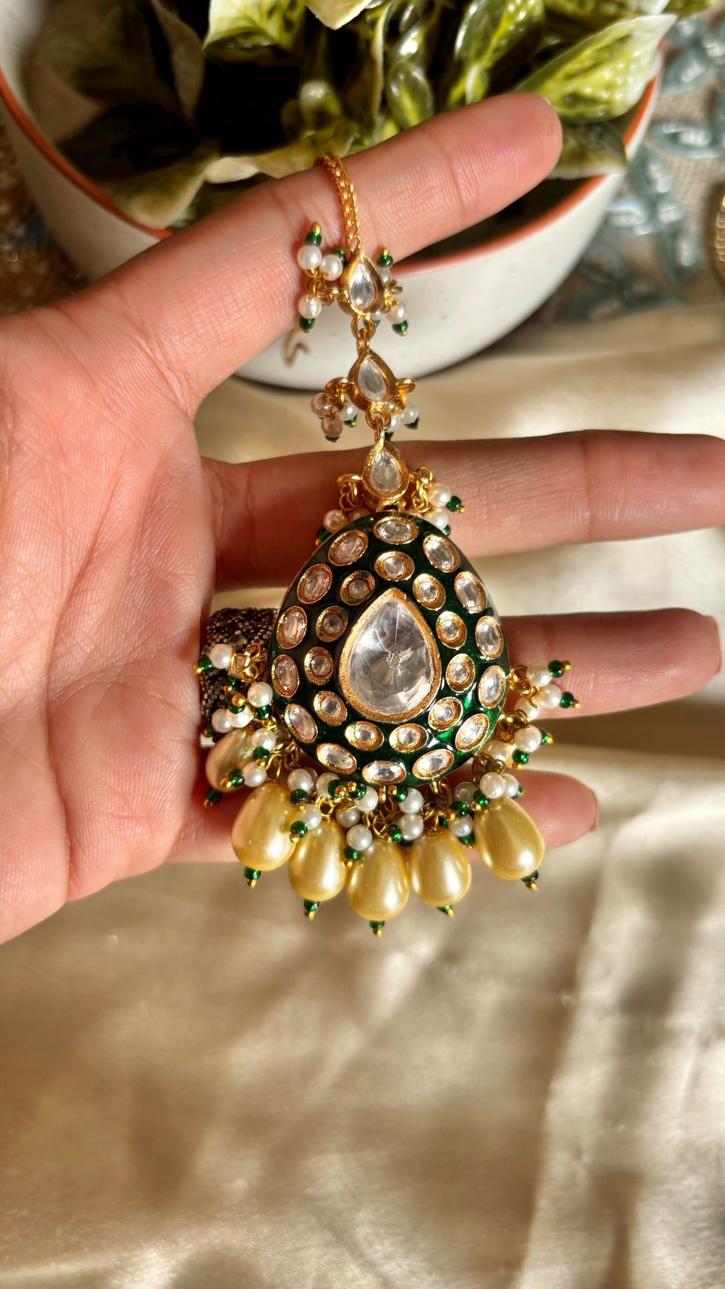 Meenakari pearl Maangtika