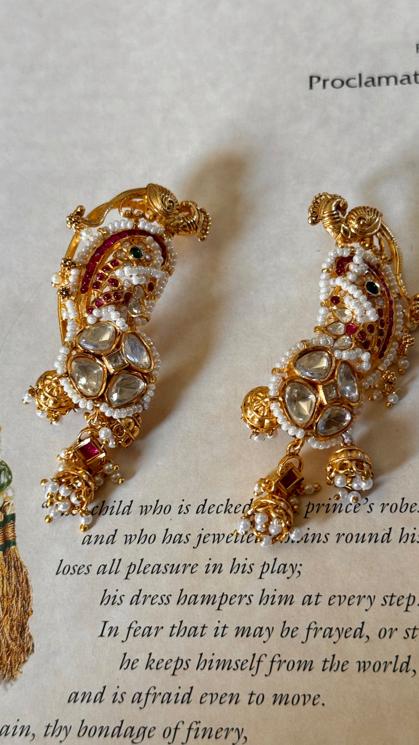 Real moissante peacock designer earcuffs